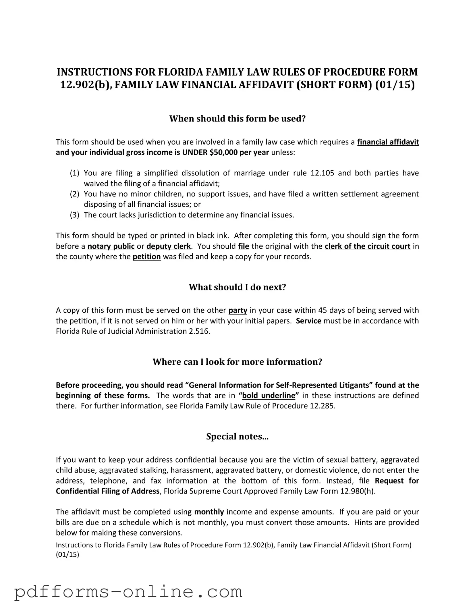 Blank Florida Financial Affidavit Short 12.902(b) Template