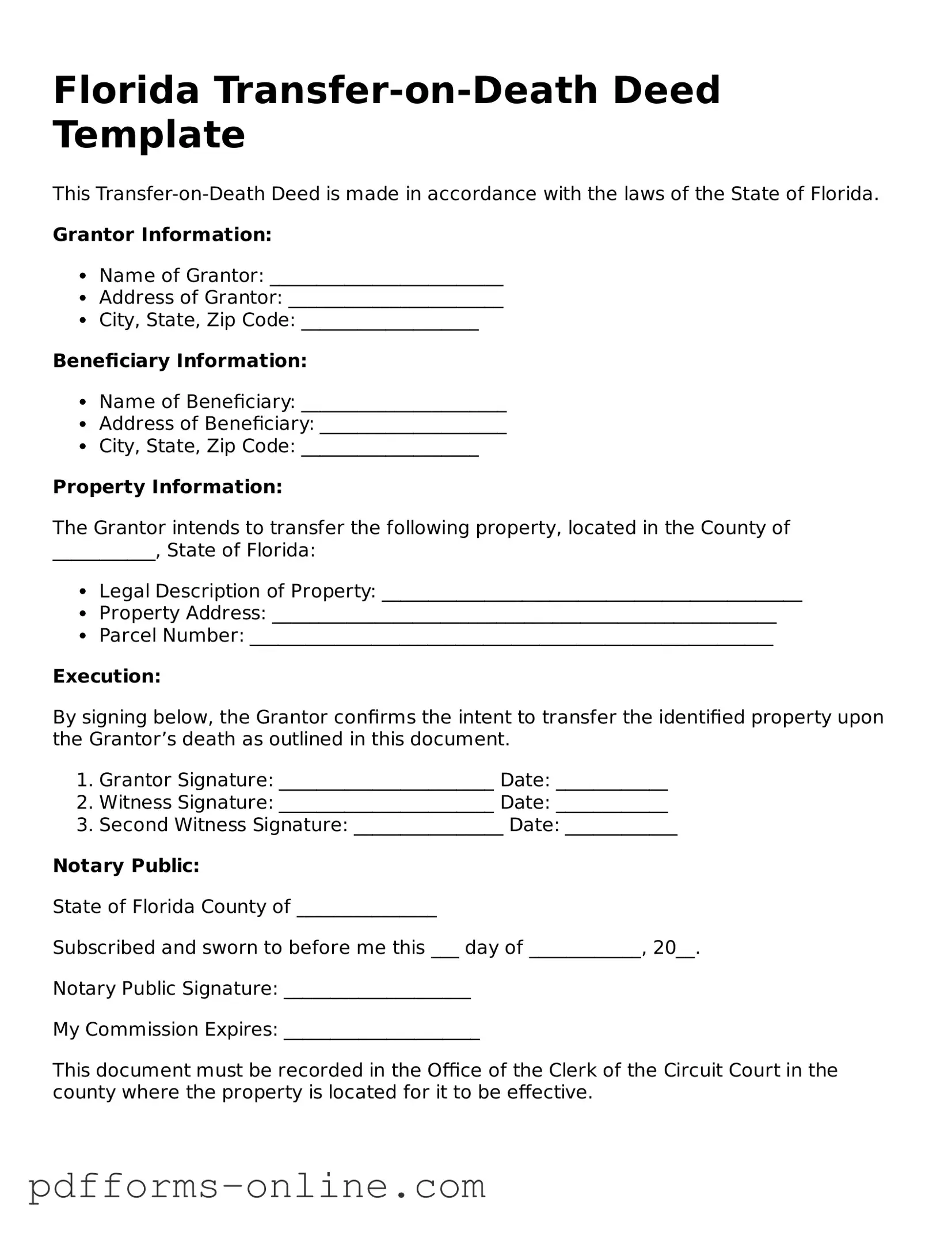 Valid Florida Transfer-on-Death Deed Template