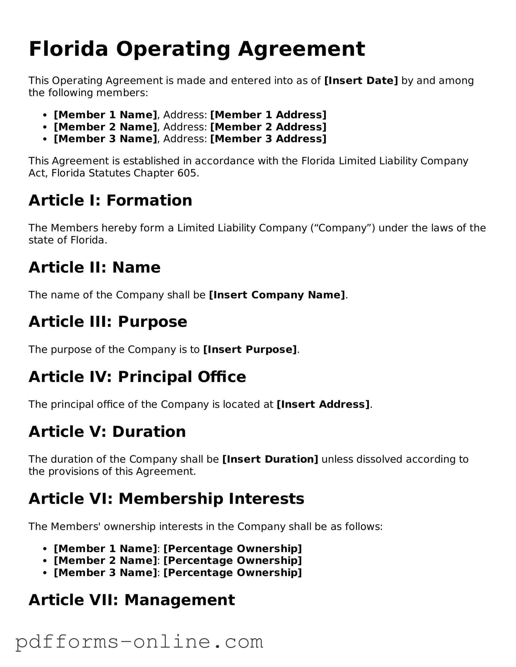Valid Florida Operating Agreement Template