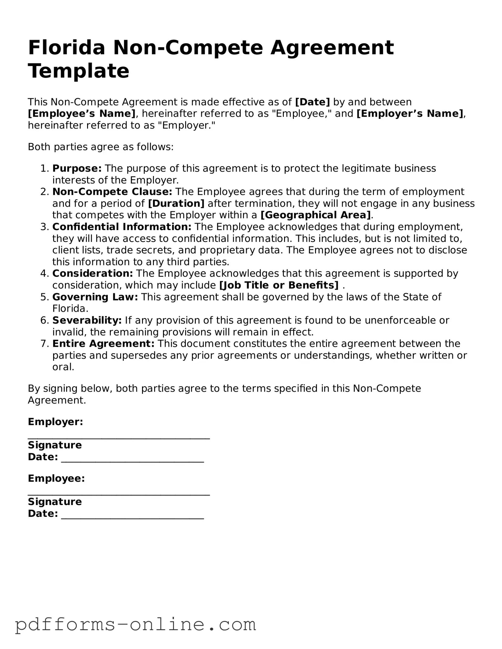 Valid Florida Non-compete Agreement Template