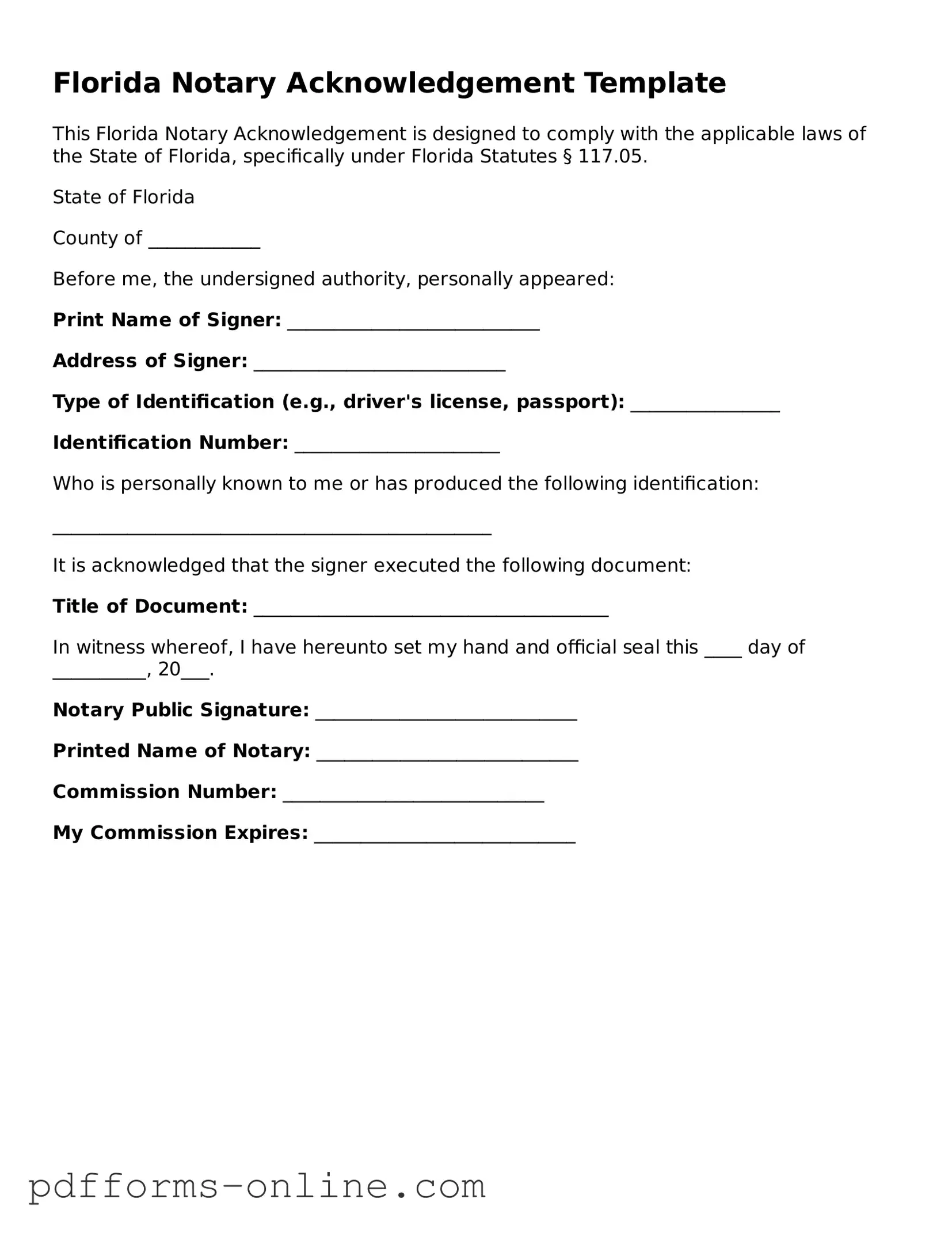 Valid Florida Notary Acknowledgement Template