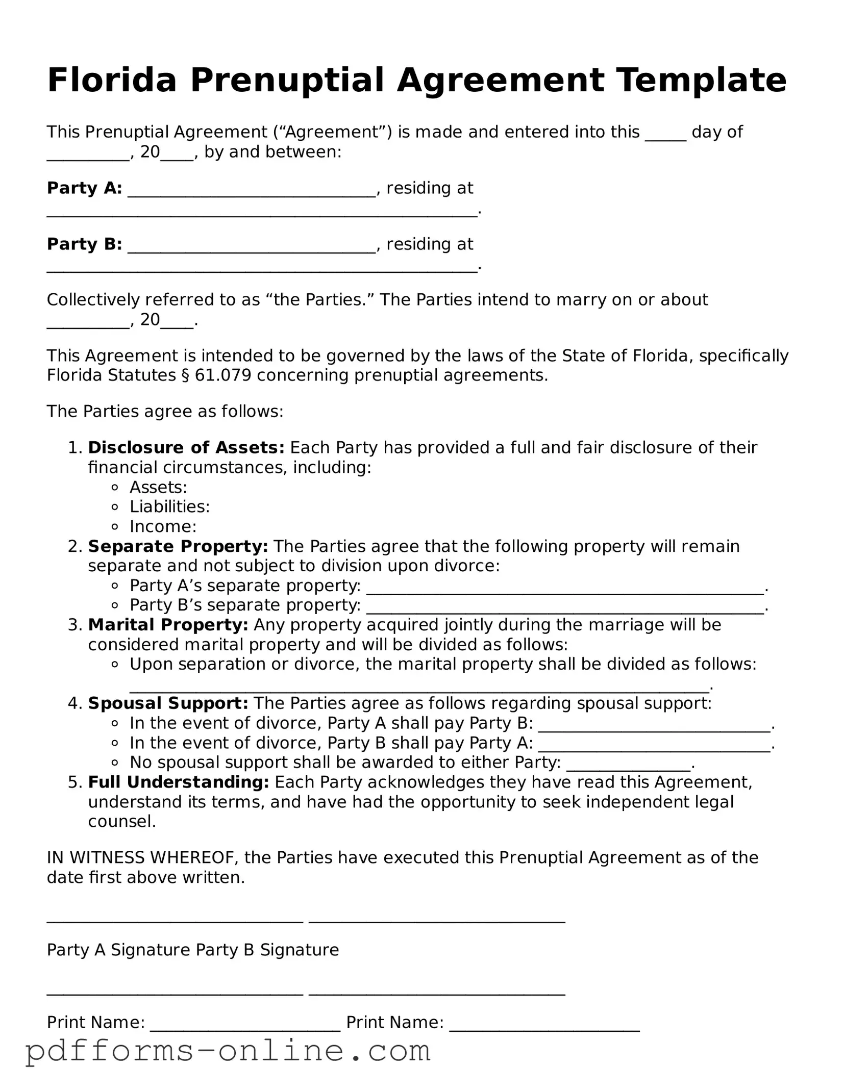 Valid Florida Prenuptial Agreement Template