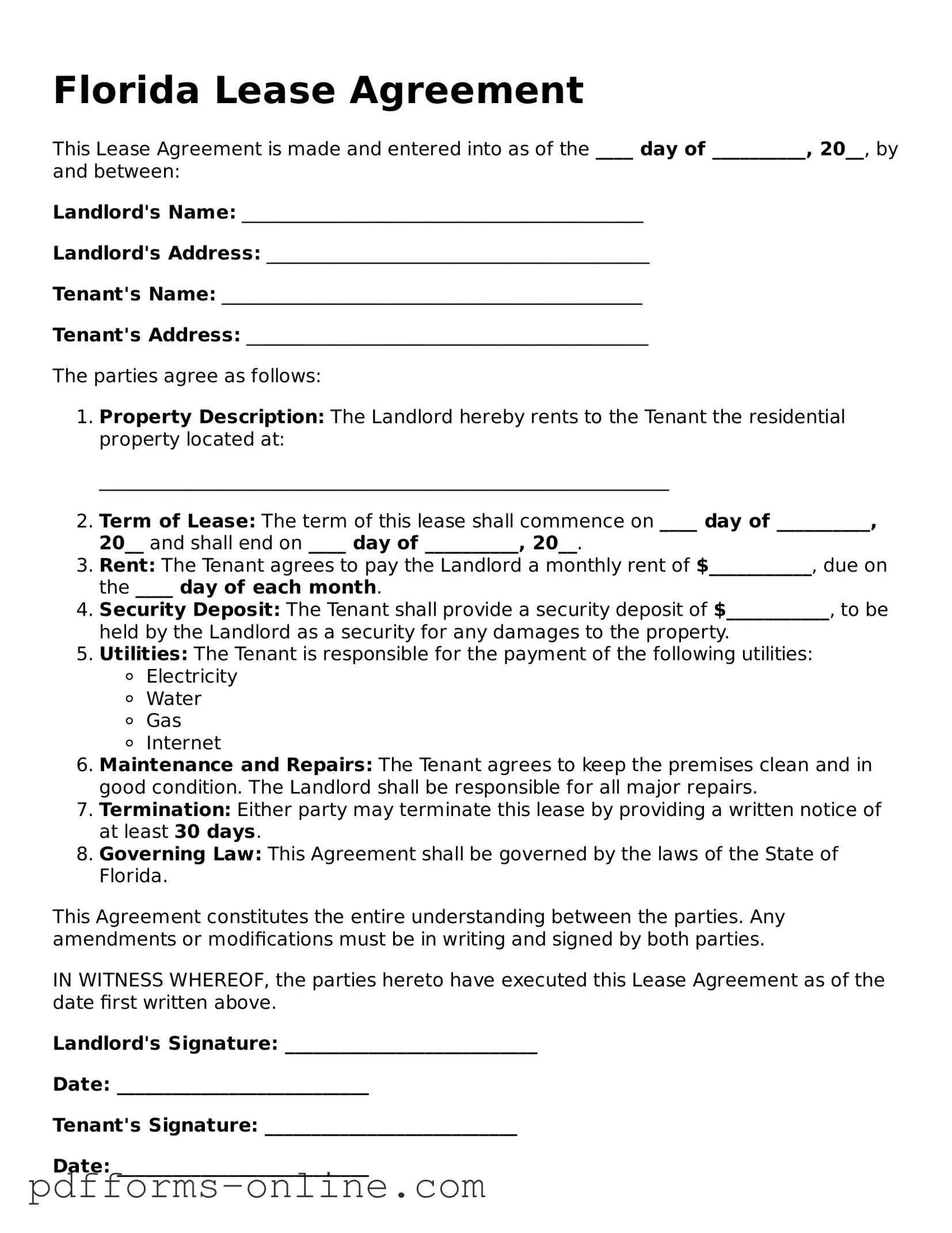 Valid Florida Lease Agreement Template