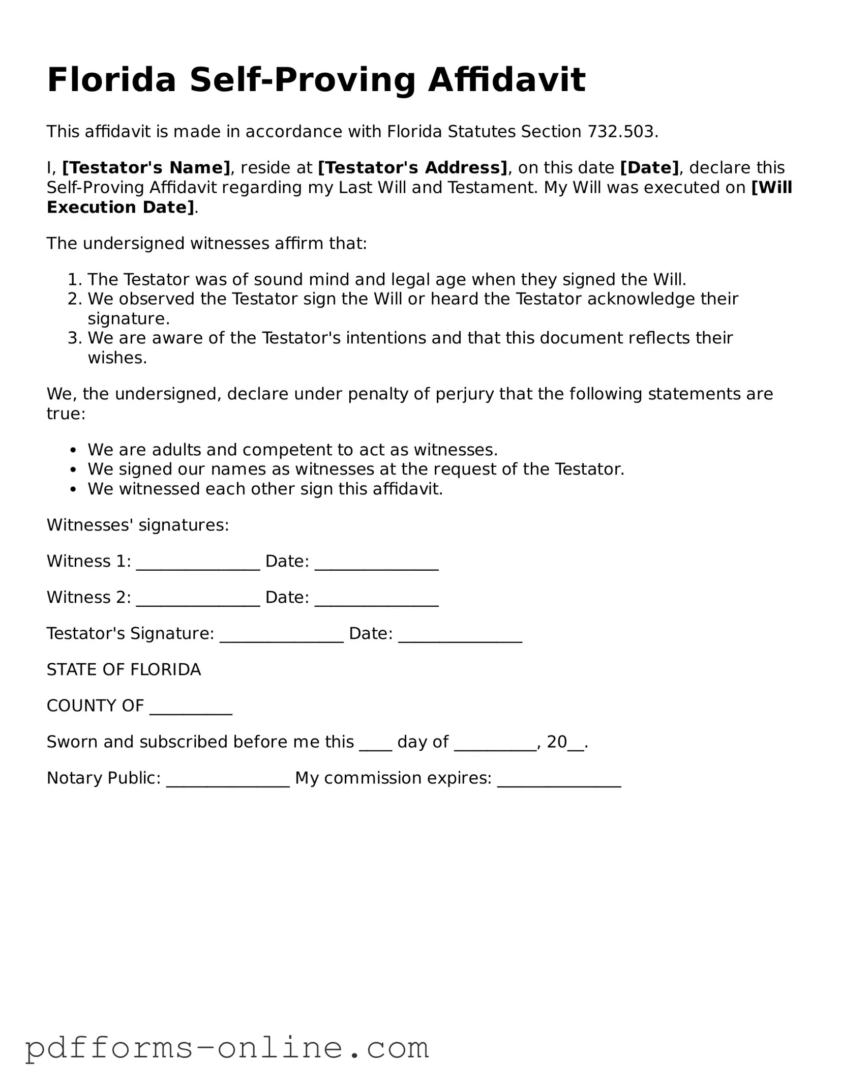 Valid Florida Self-Proving Affidavit Template