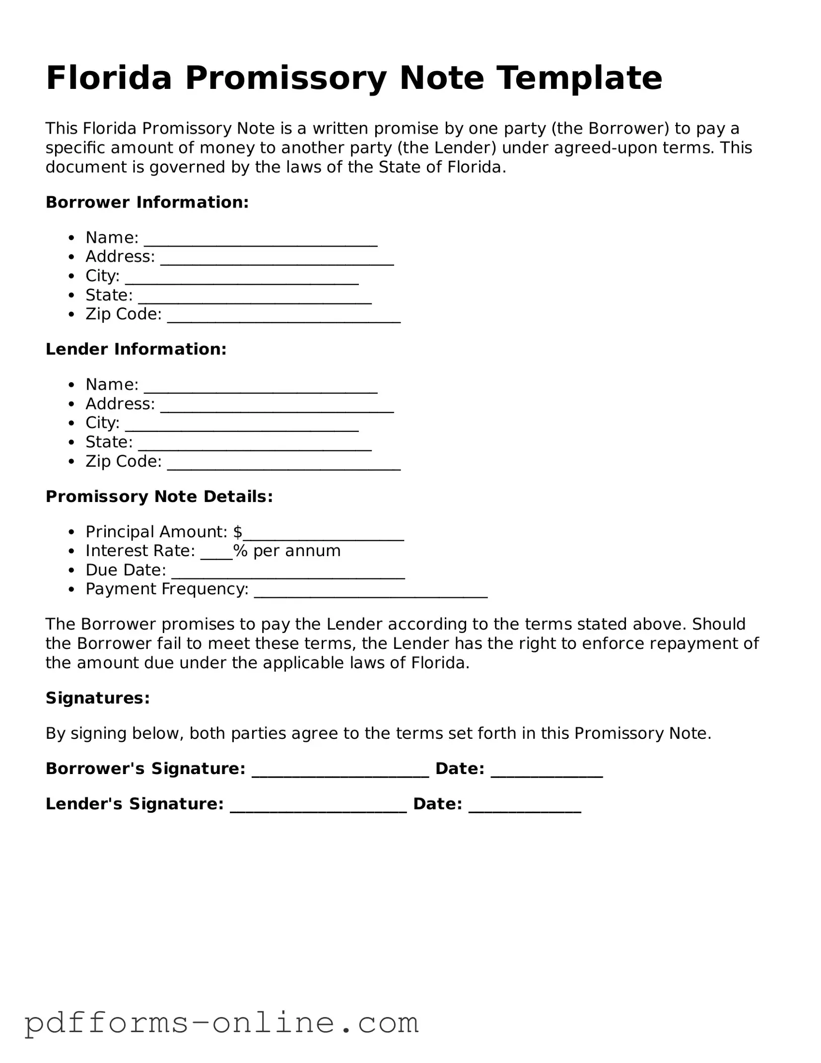 Valid Florida Promissory Note Template