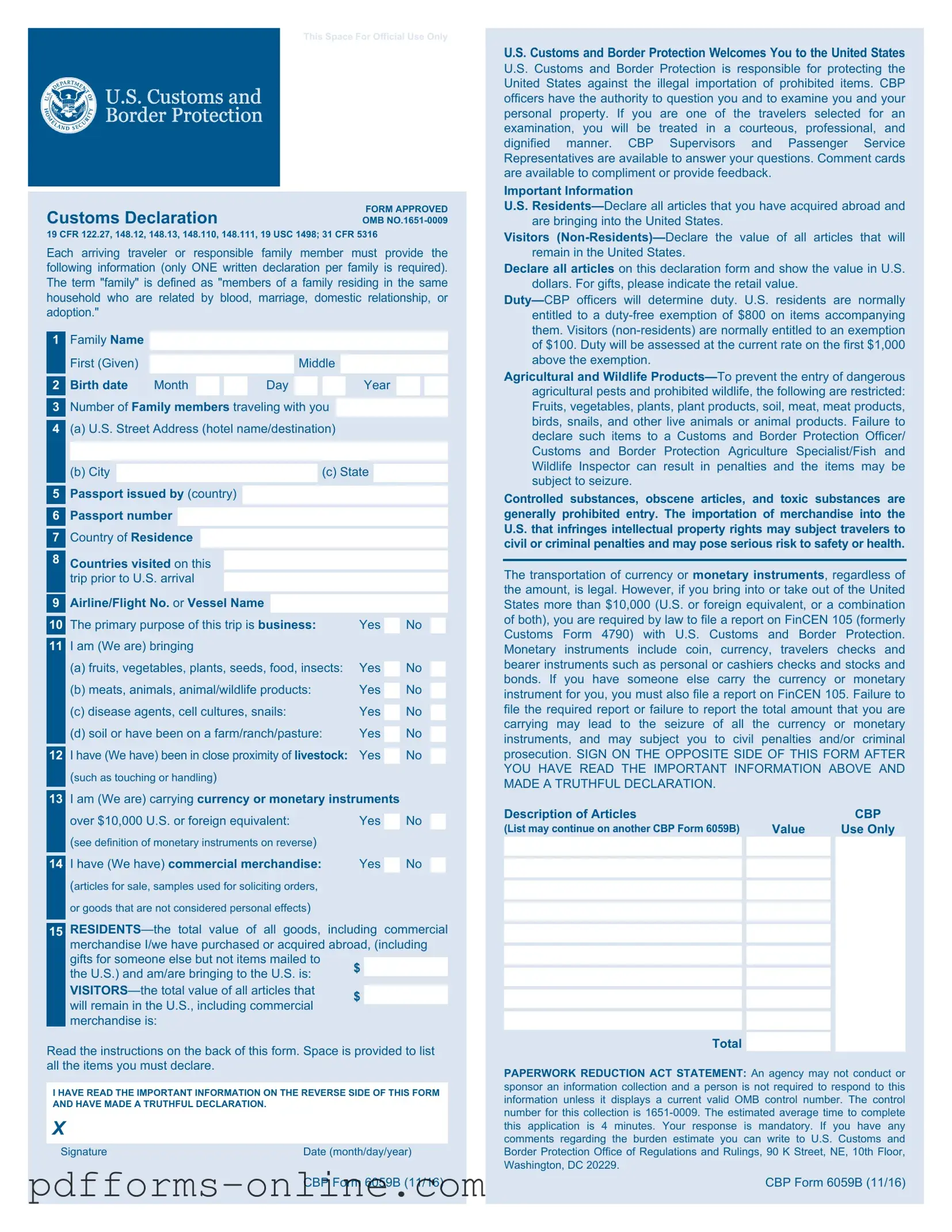 Blank CBP 6059B Template