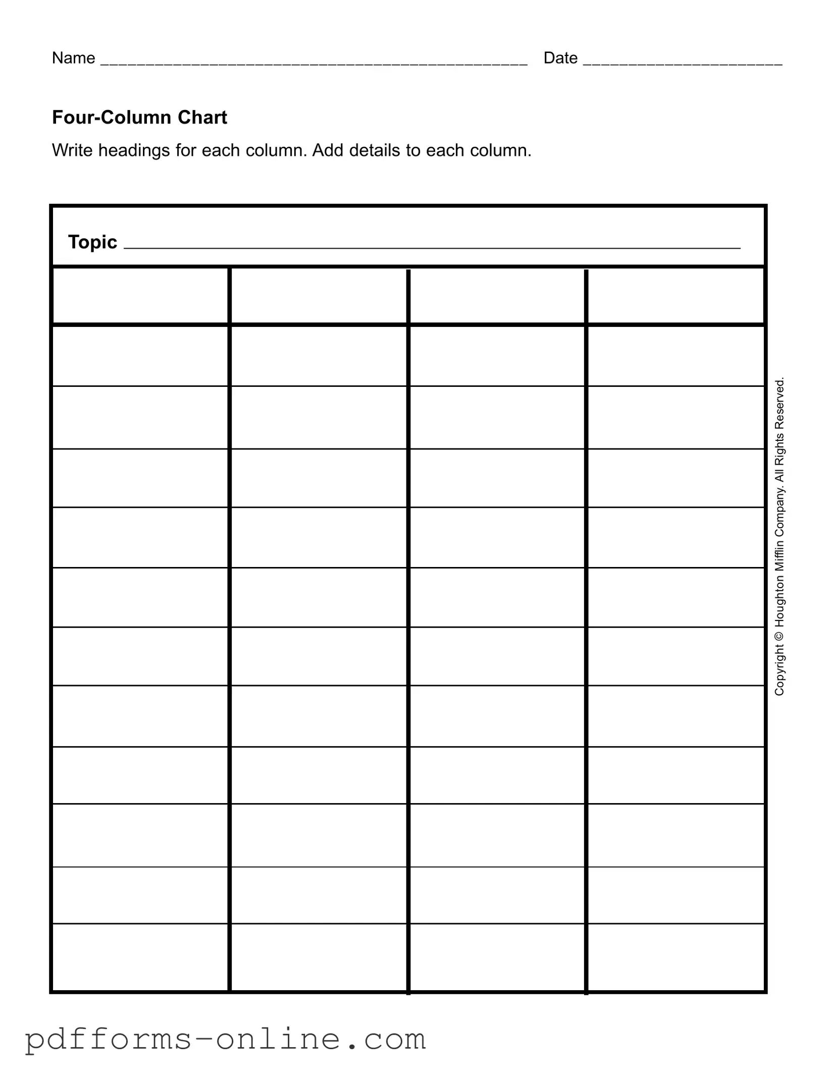 Blank Four Column Chart Template