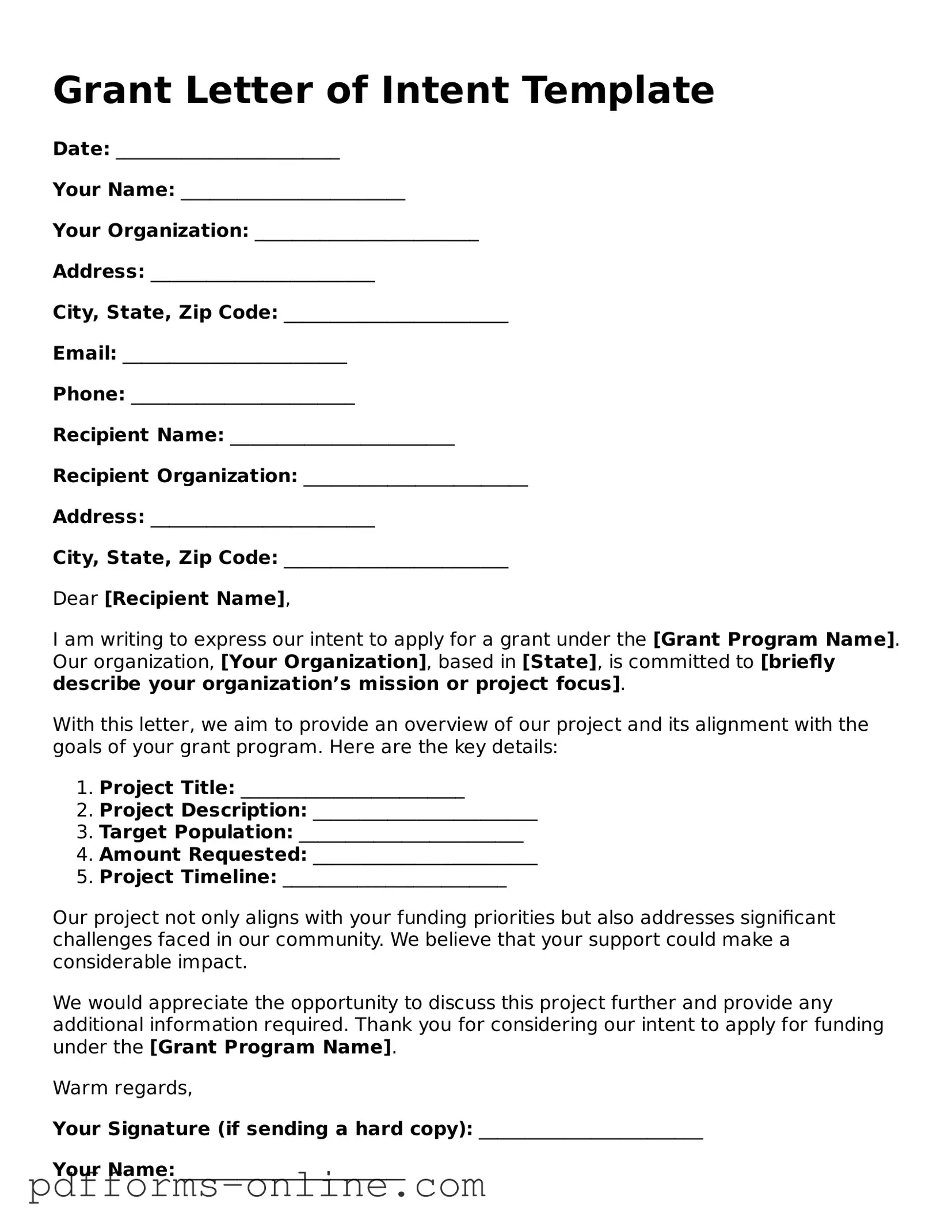 Blank Grant Letter of Intent Form