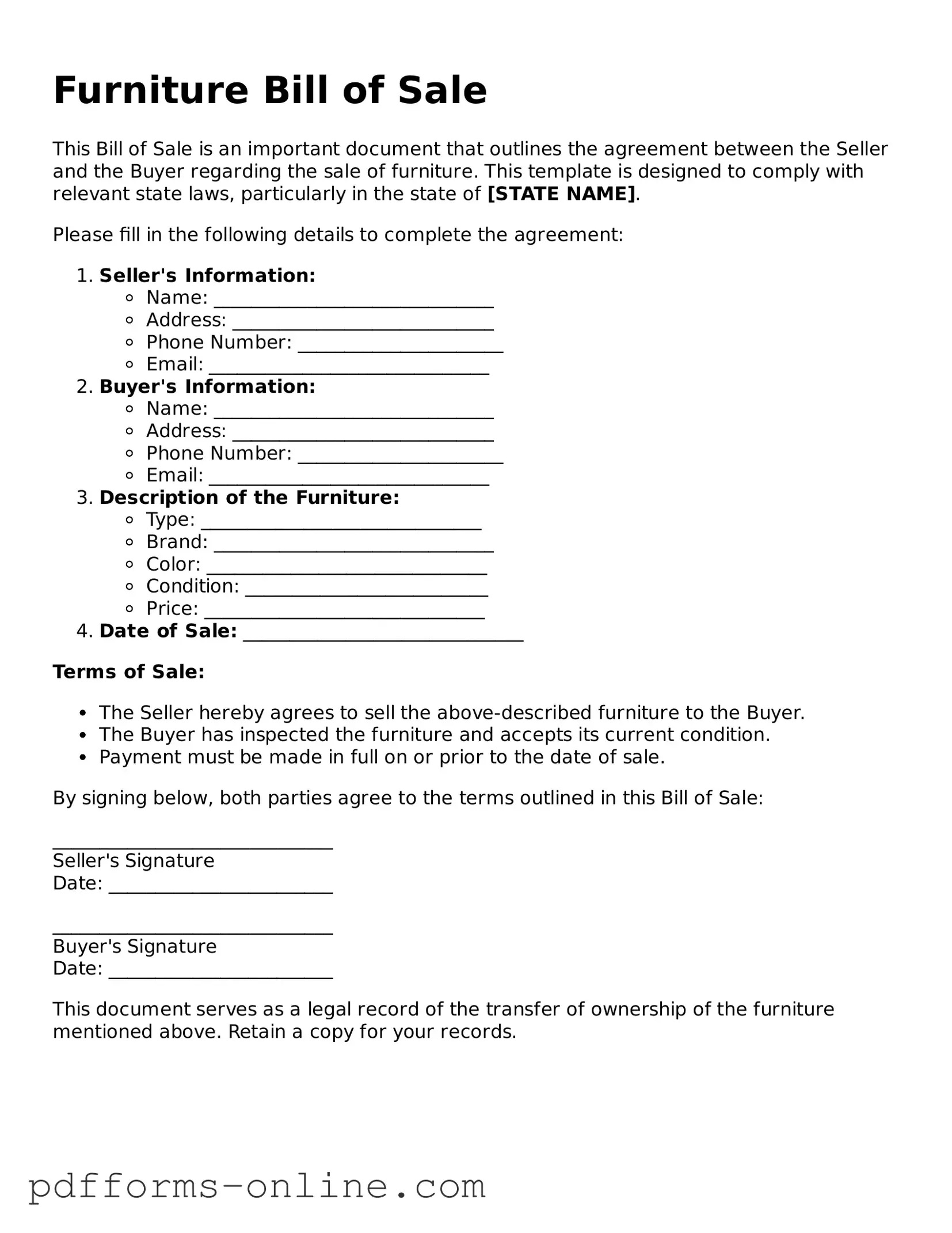 Blank Furniture Bill of Sale Form