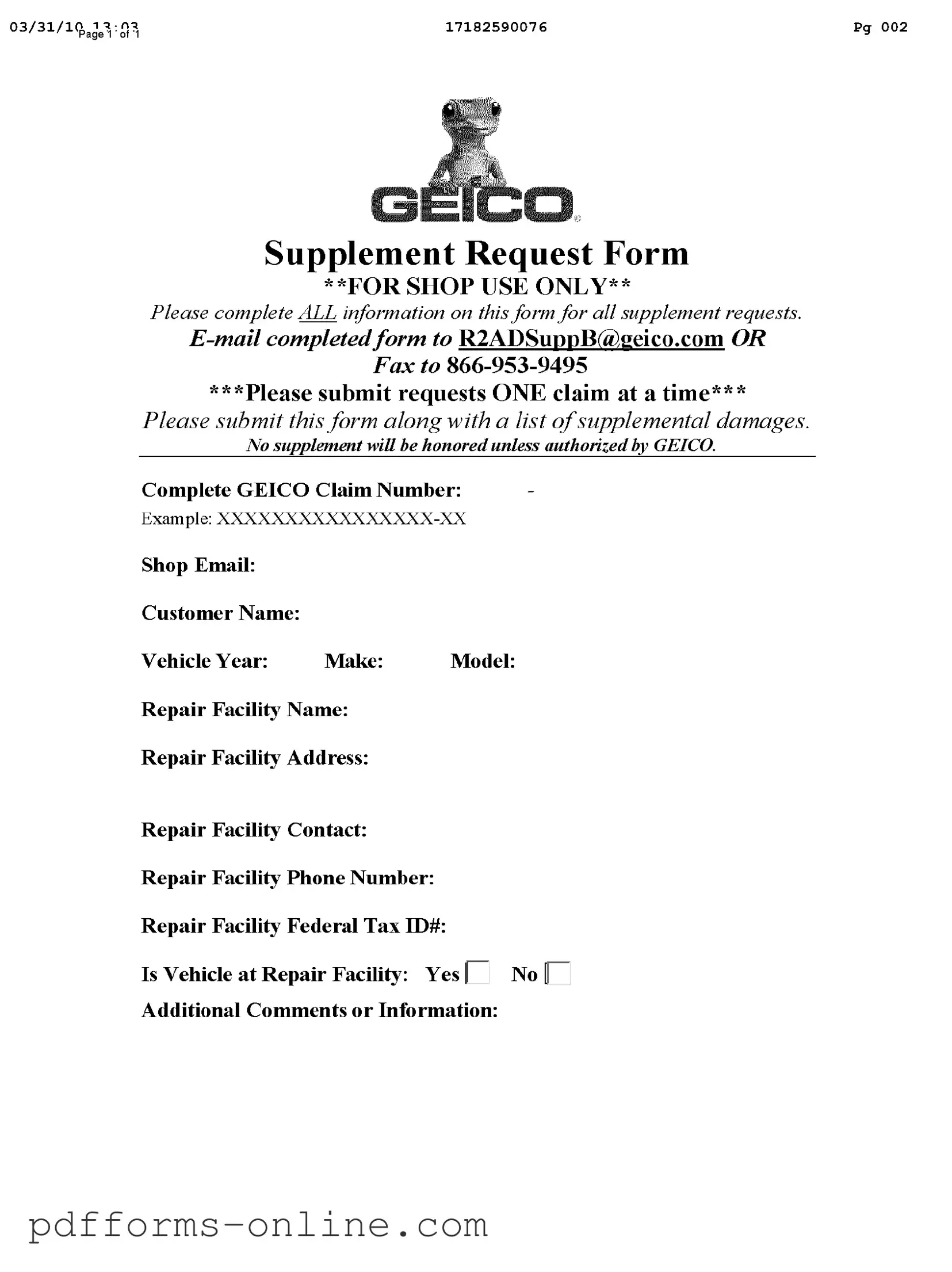 Blank Geico Supplement Request Template