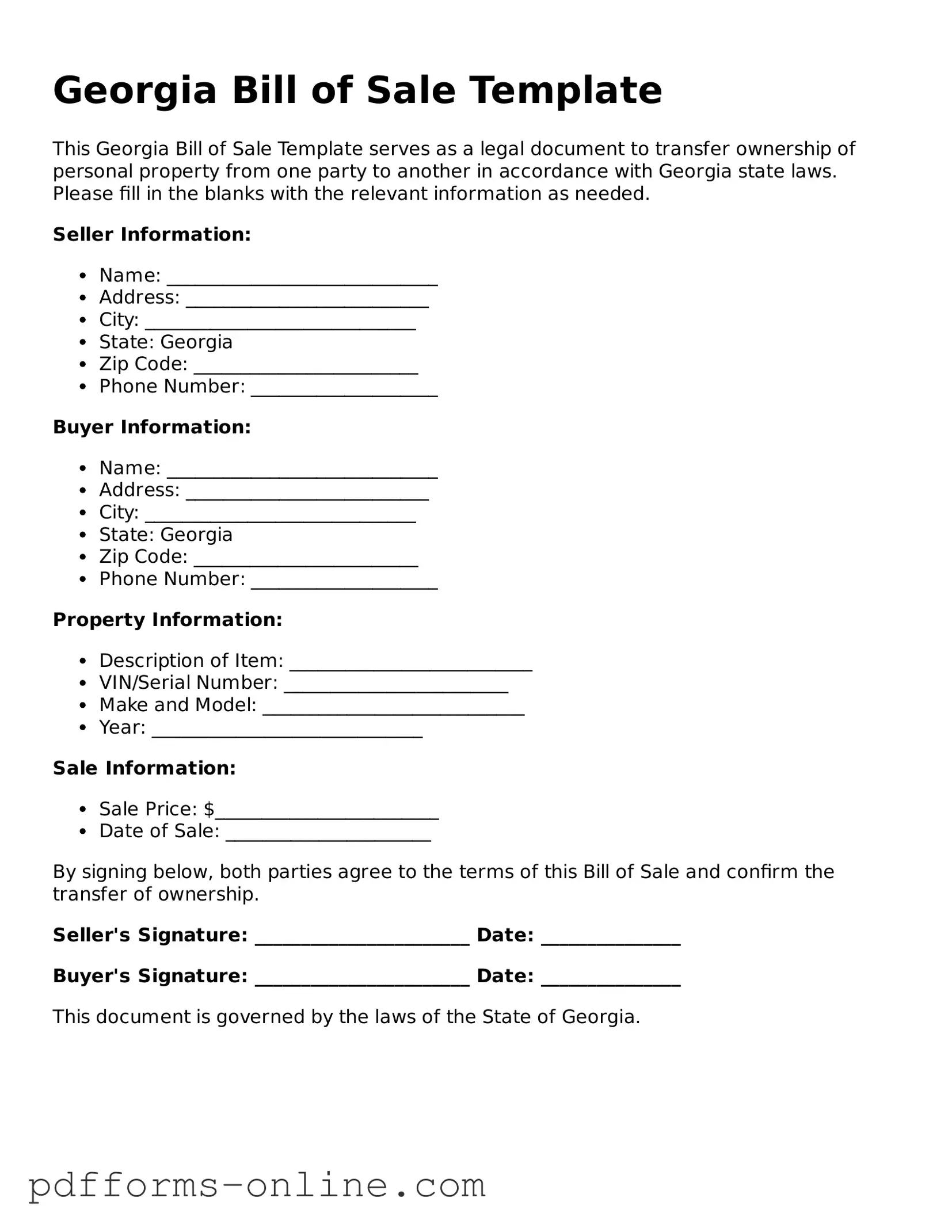 Valid Georgia Bill of Sale Template