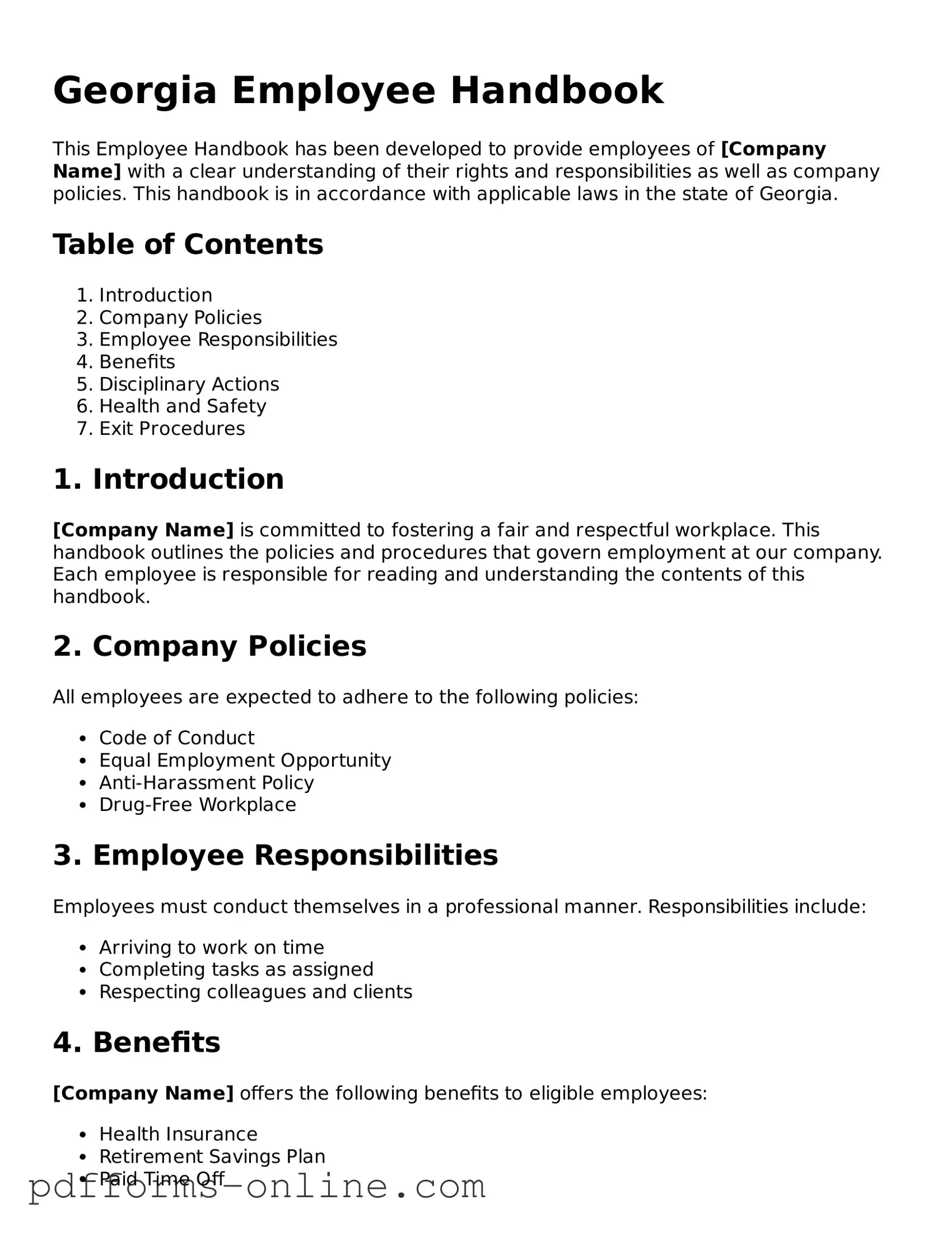 Valid Georgia Employee Handbook Template
