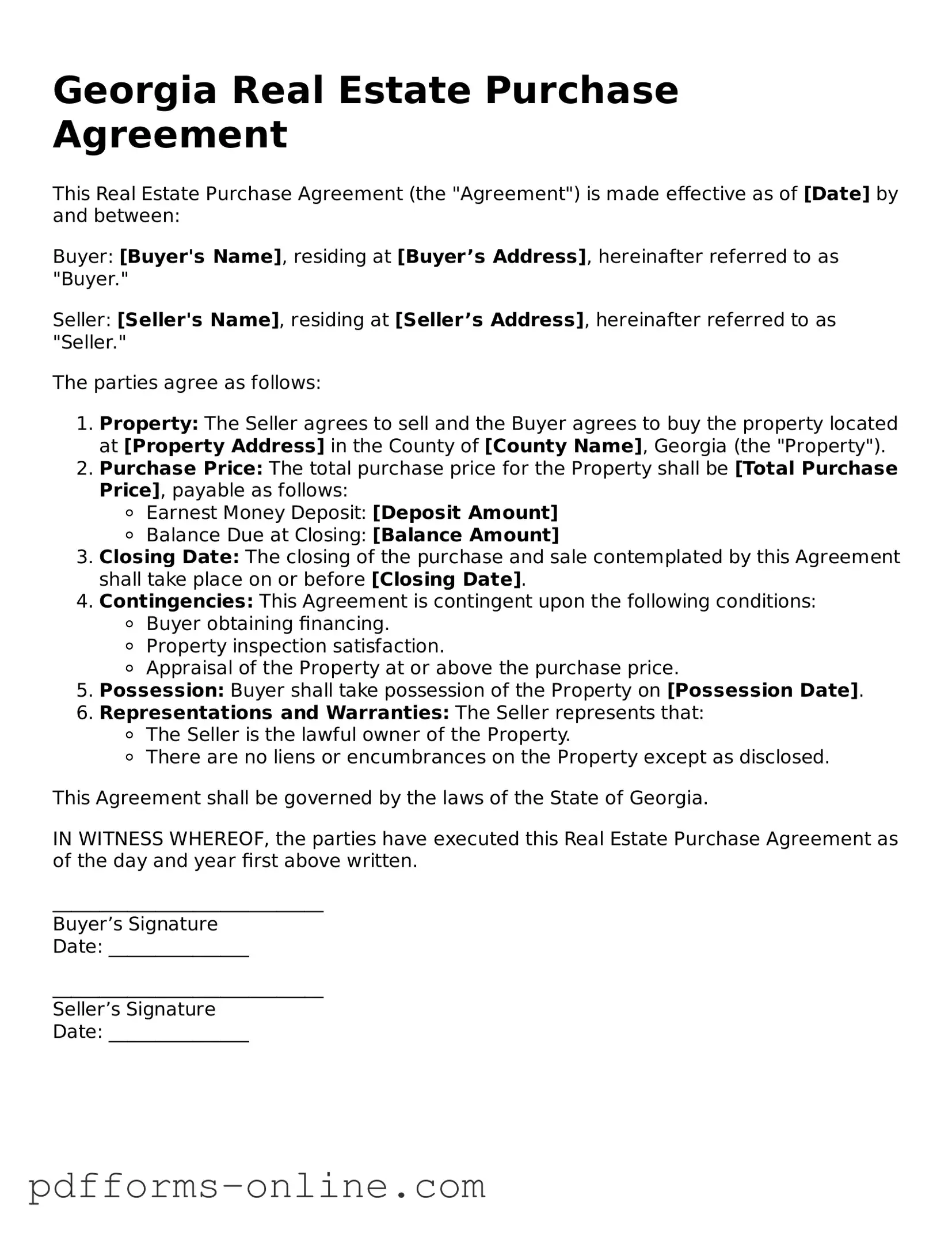 Valid Georgia Real Estate Purchase Agreement Template