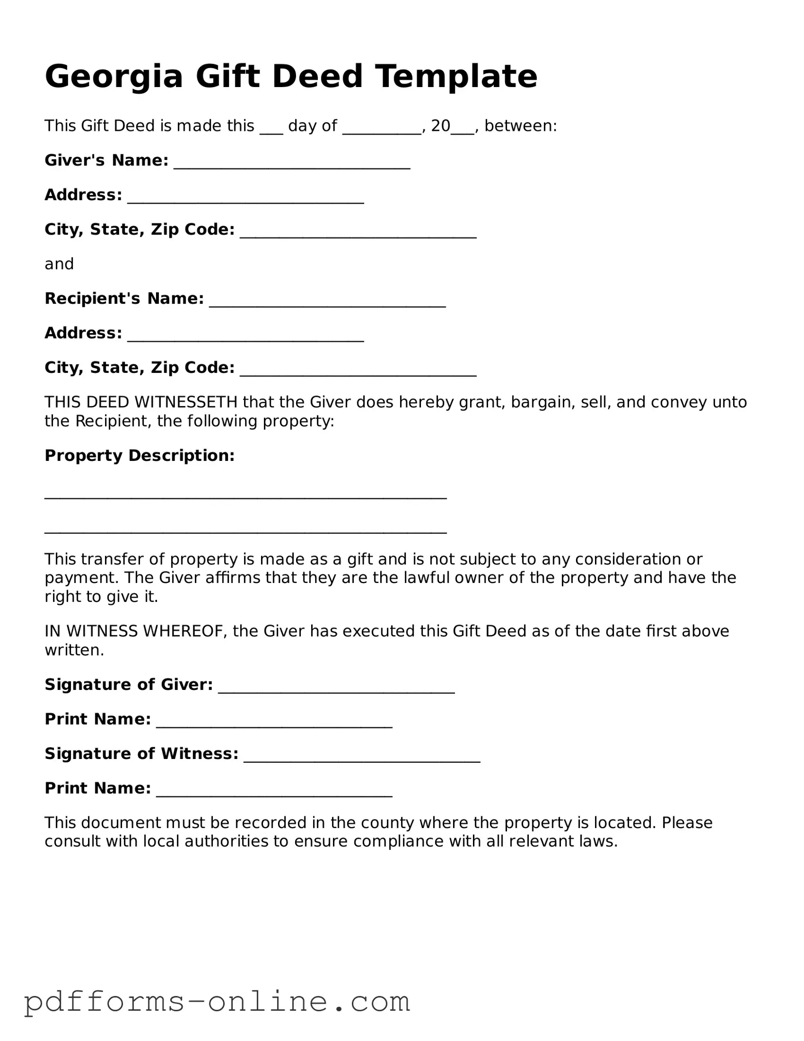 Valid Georgia Gift Deed Template