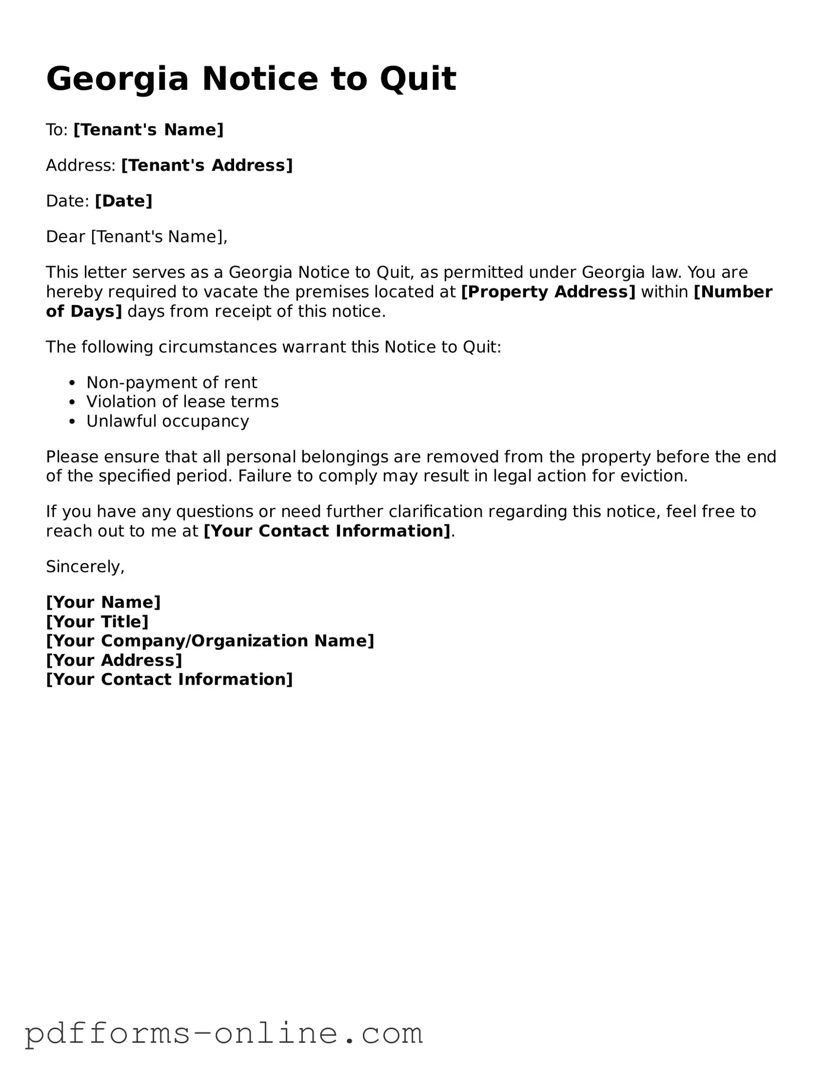 Valid Georgia Notice to Quit Template