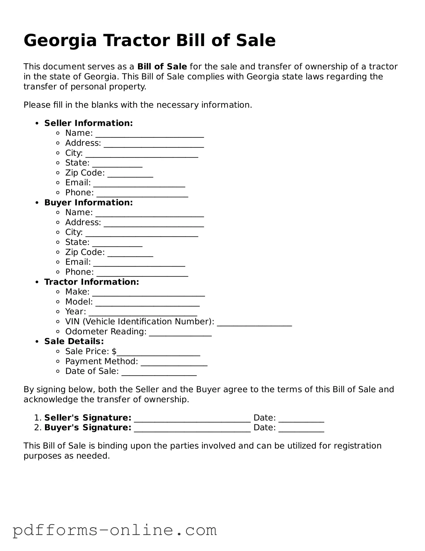 Valid Georgia Tractor Bill of Sale Template