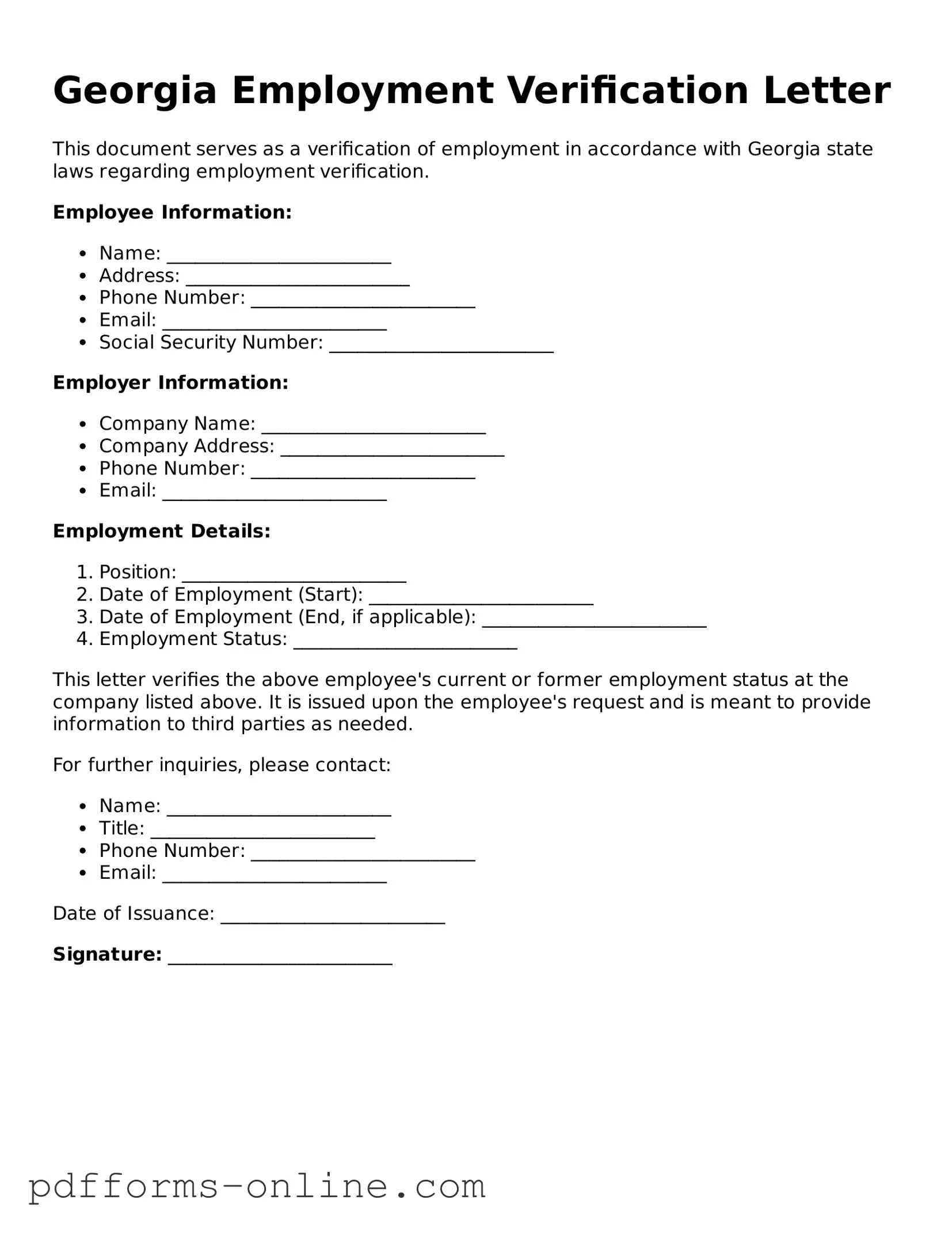 Valid Georgia Employment Verification Template