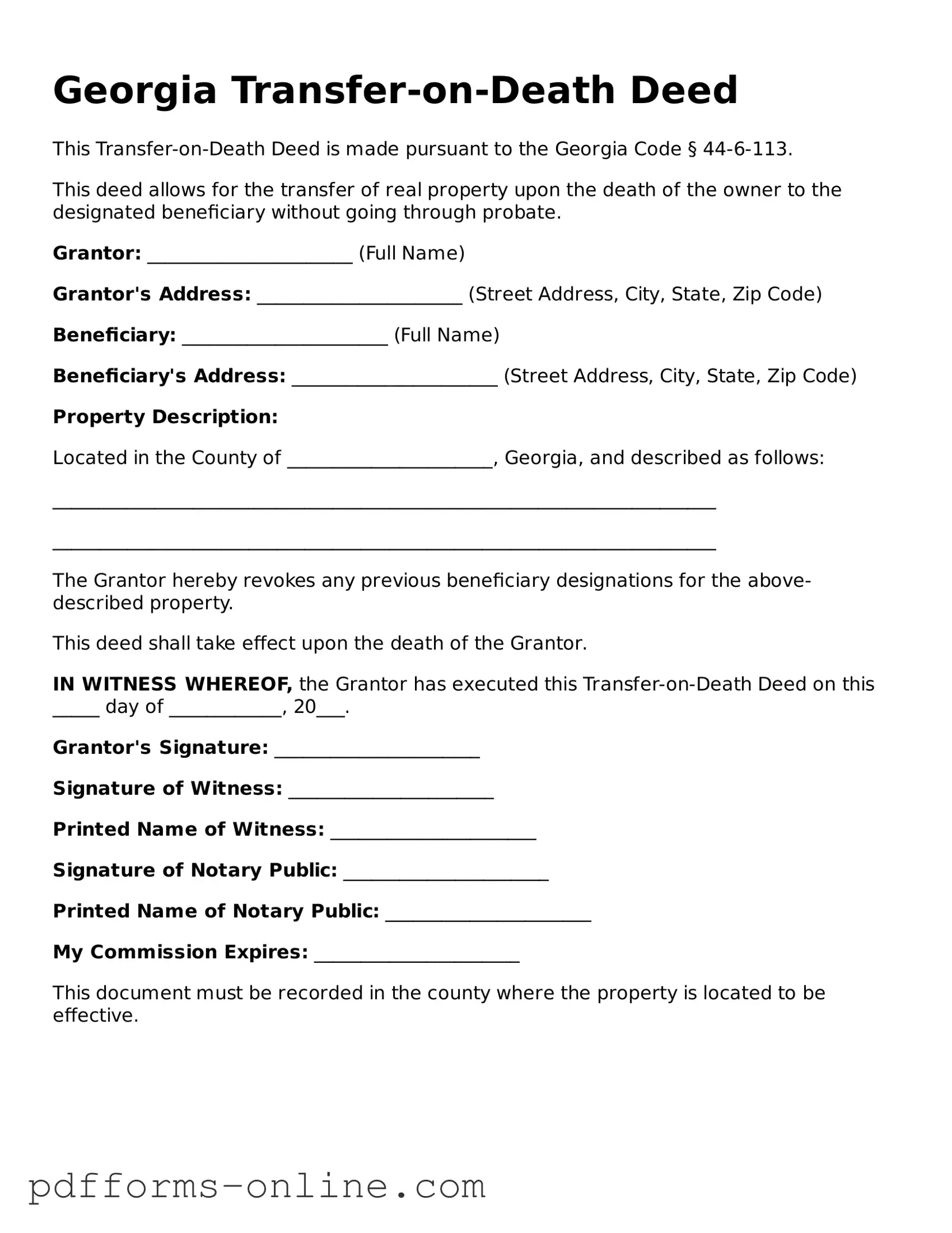 Valid Georgia Transfer-on-Death Deed Template