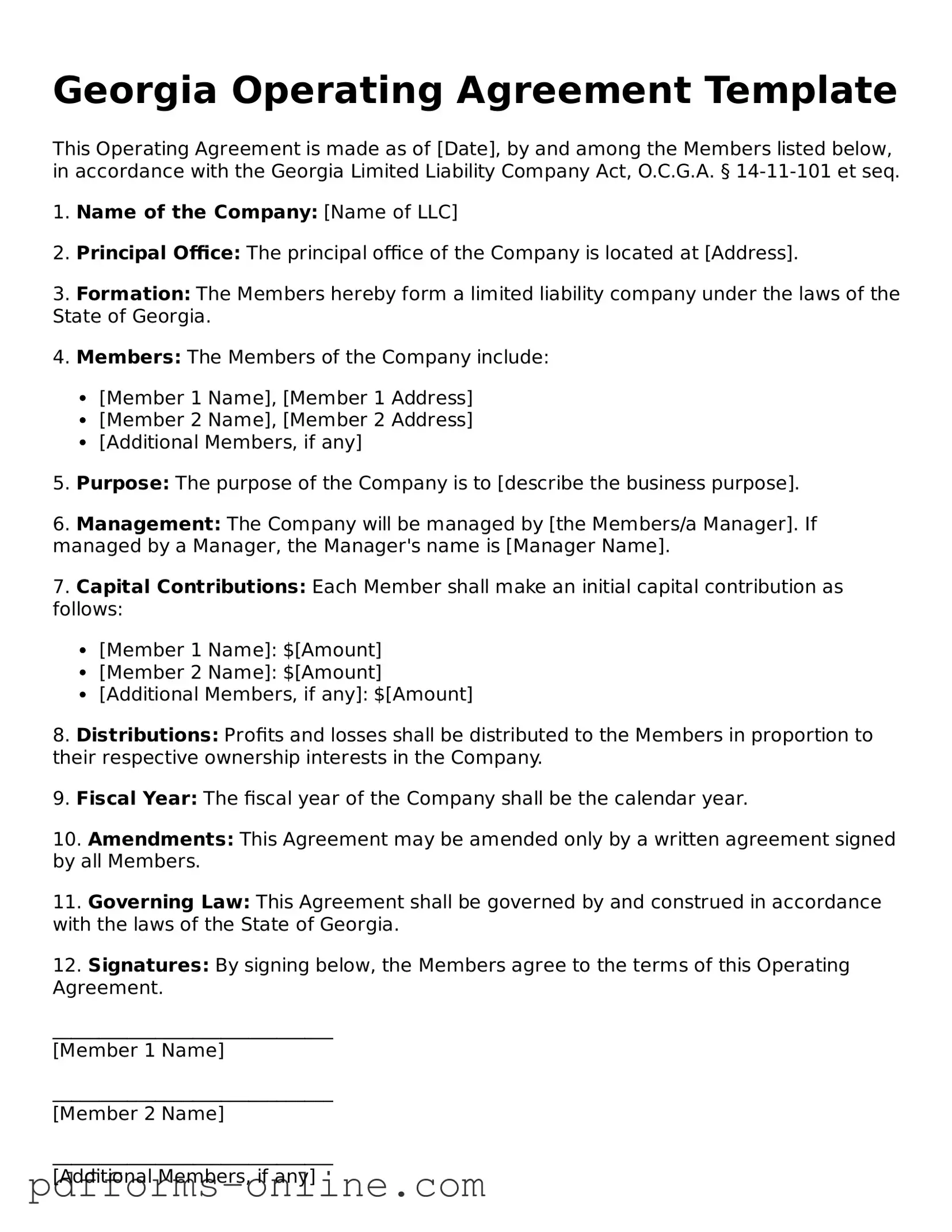 Valid Georgia Operating Agreement Template