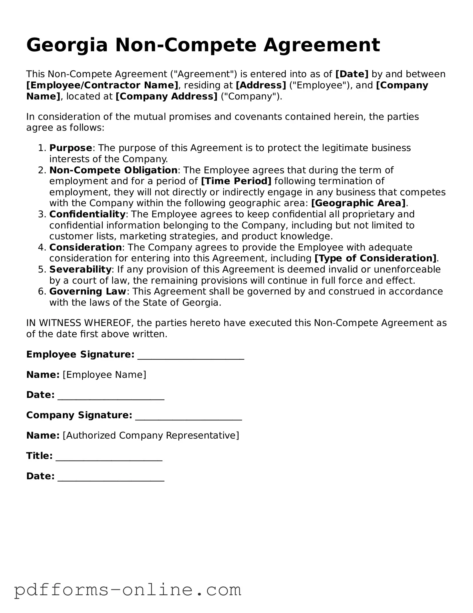 Valid Georgia Non-compete Agreement Template