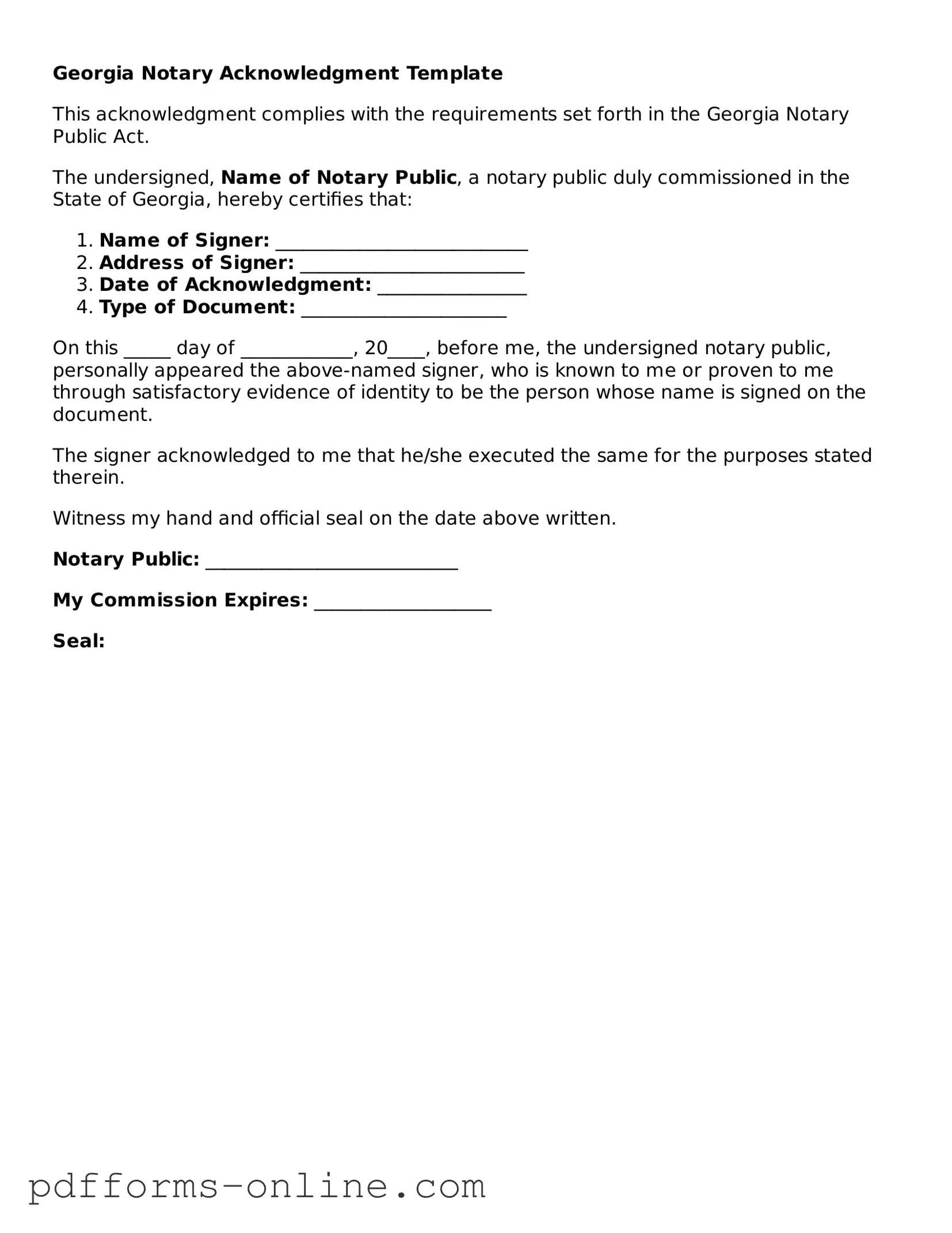 Valid Georgia Notary Acknowledgement Template