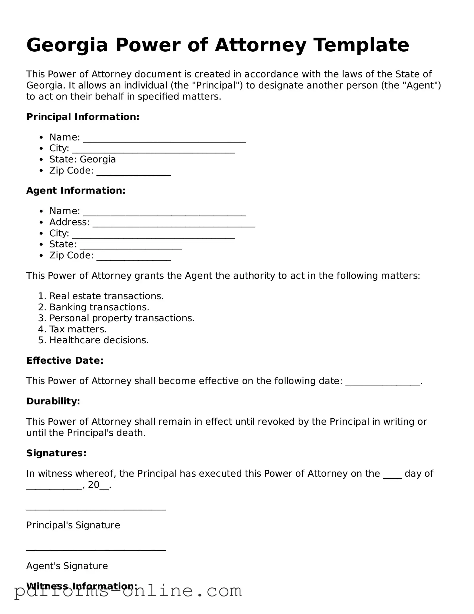 Valid Georgia Power of Attorney Template