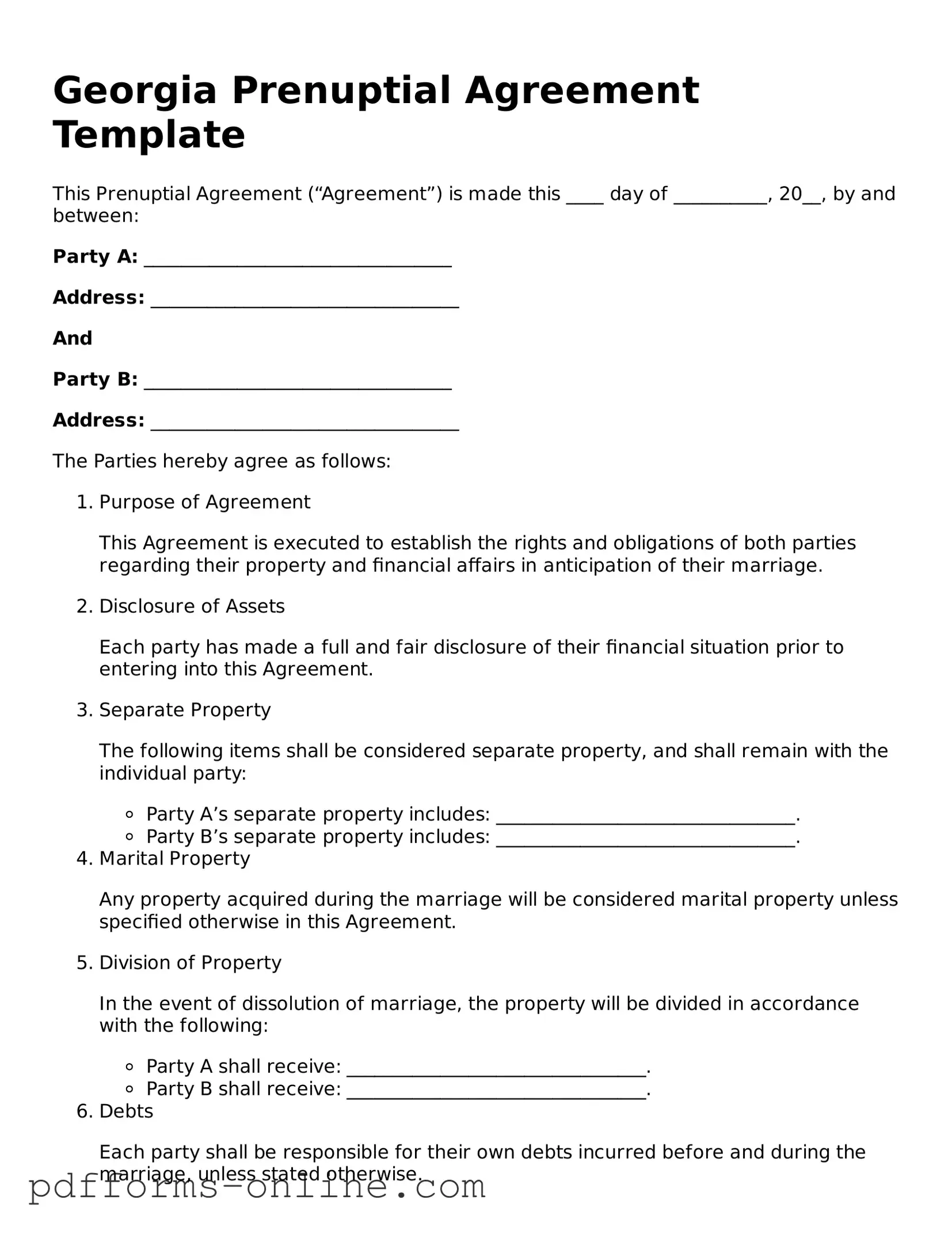 Valid Georgia Prenuptial Agreement Template