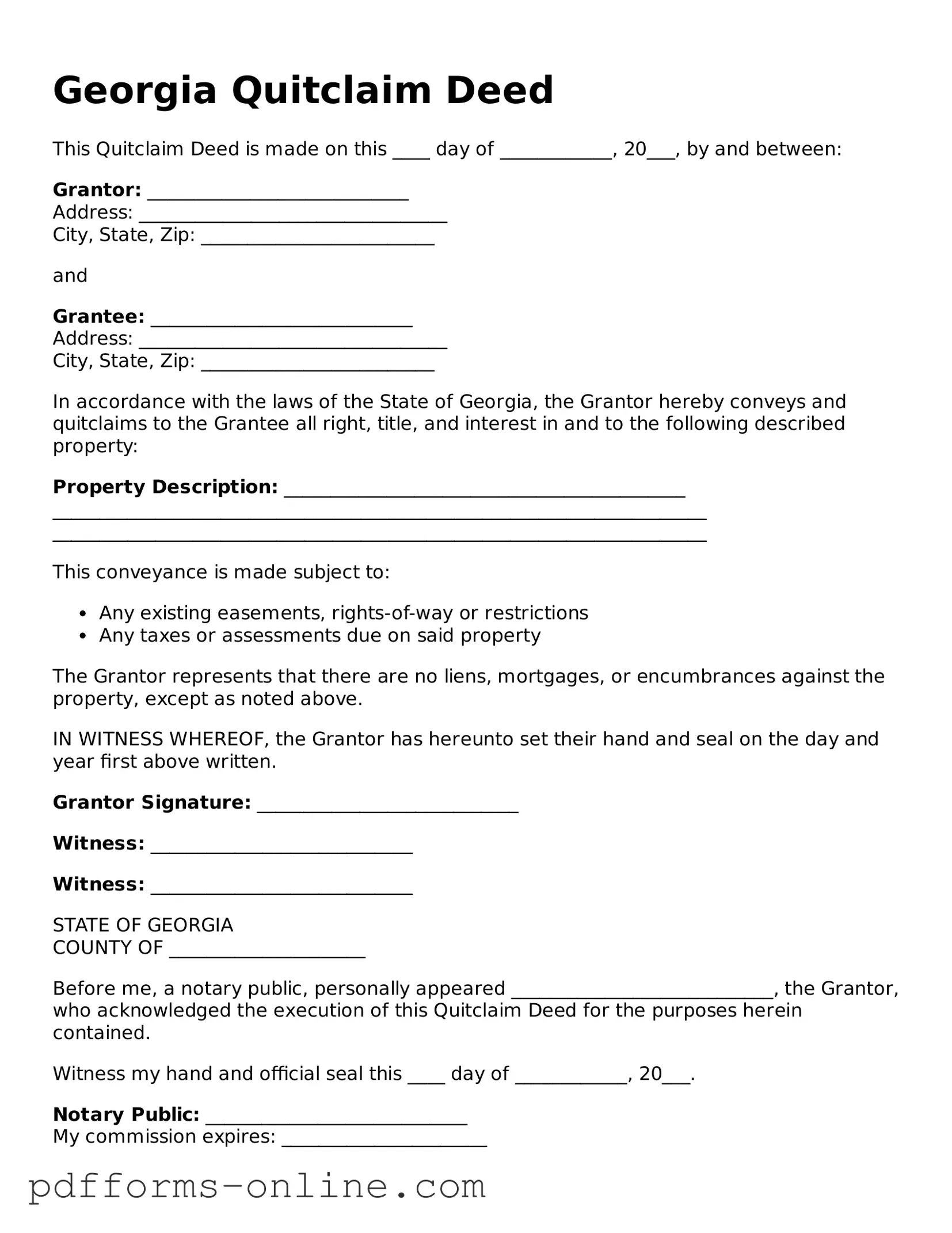 Valid Georgia Quitclaim Deed Template