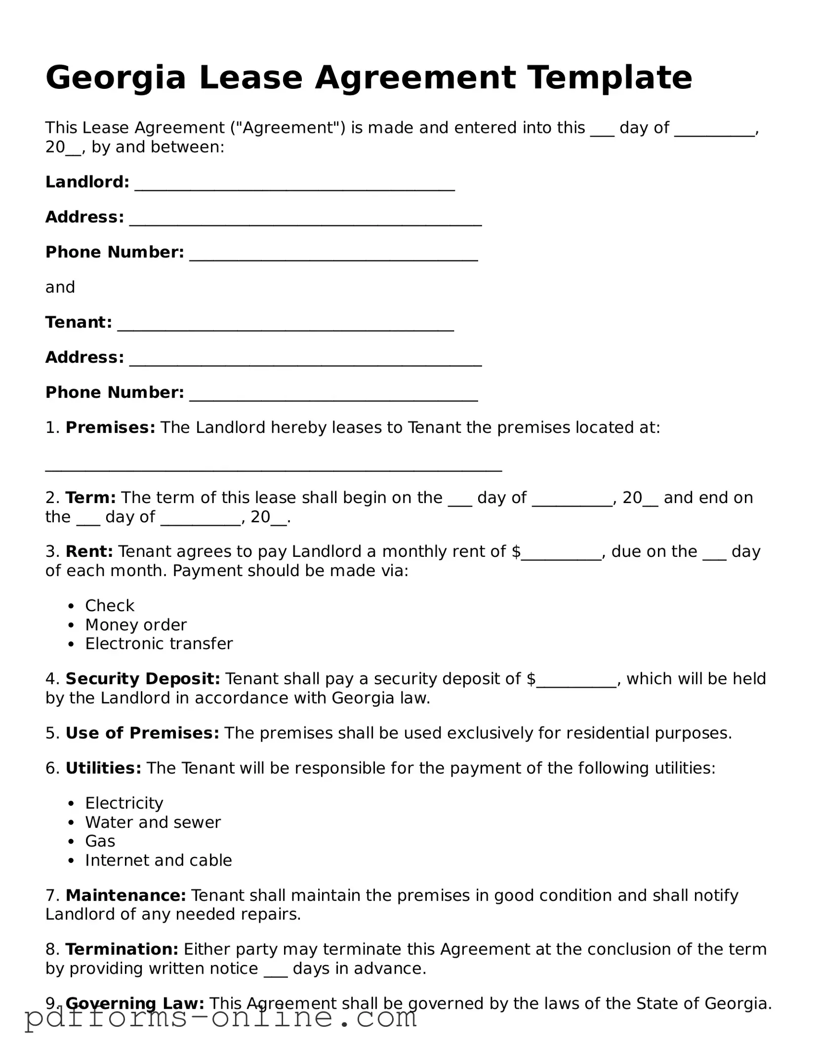 Valid Georgia Lease Agreement Template
