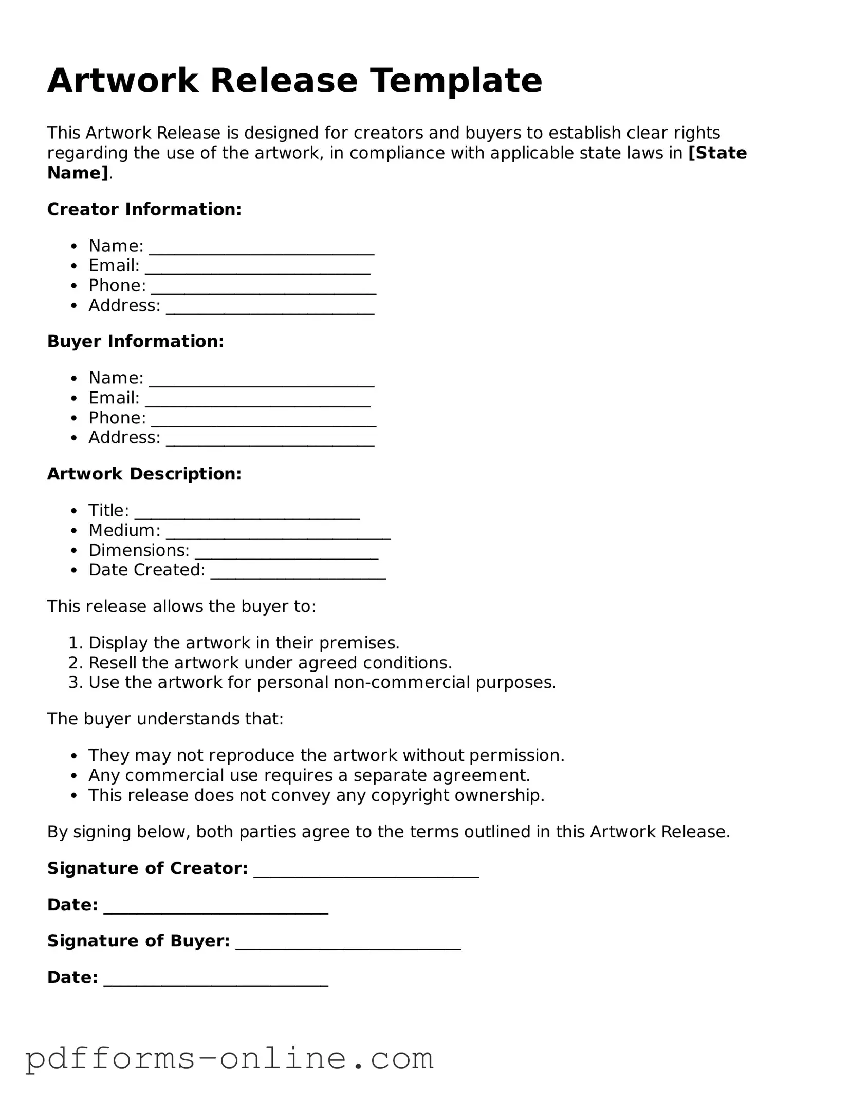 Blank Artwork Release Form