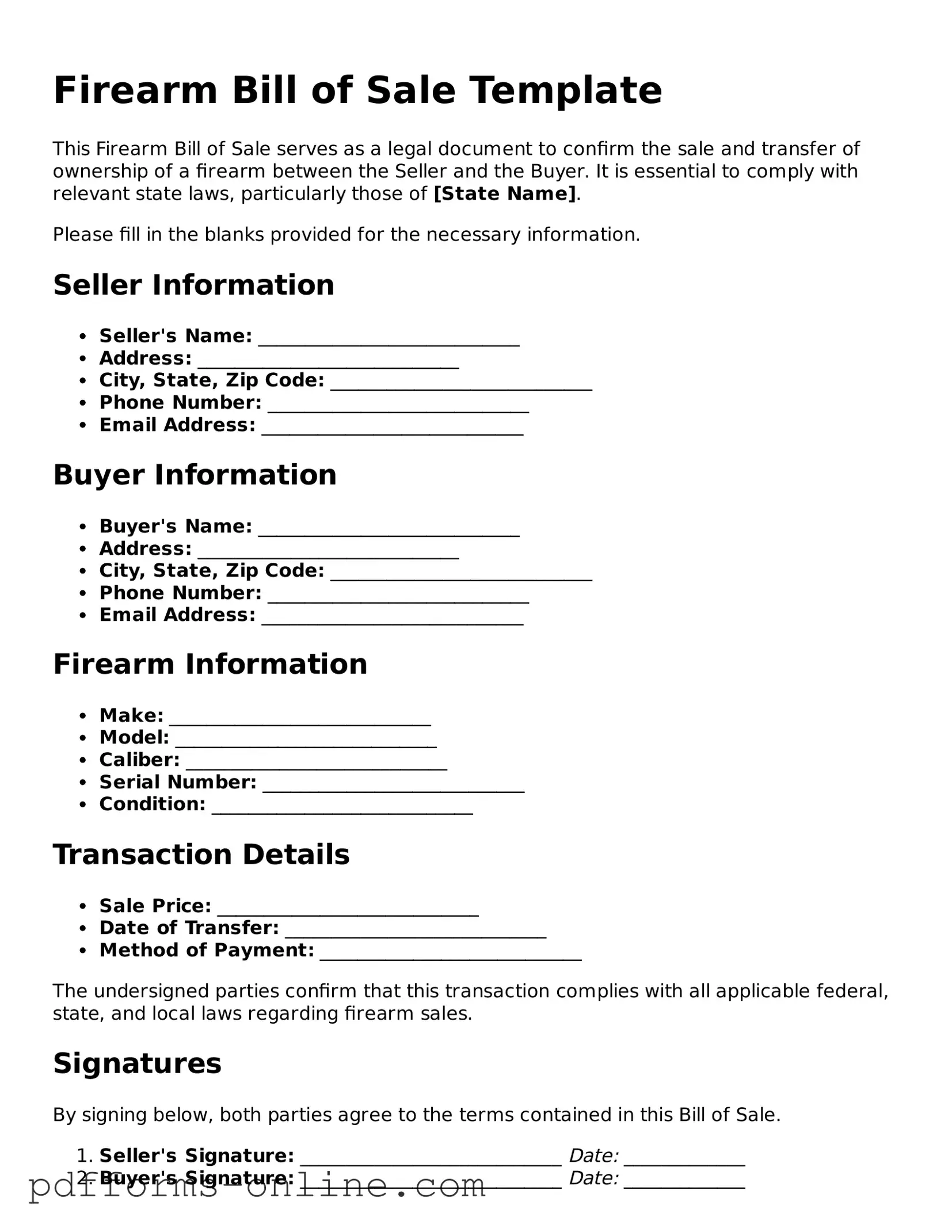 Blank Firearm Bill of Sale Form