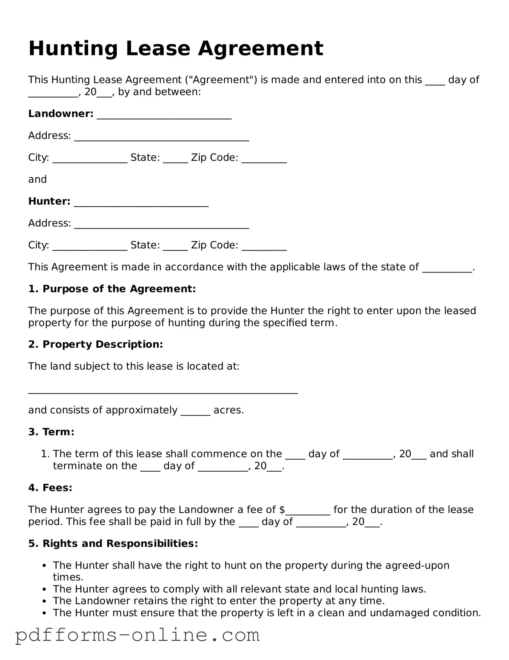 Blank Hunting Lease Agreement Form