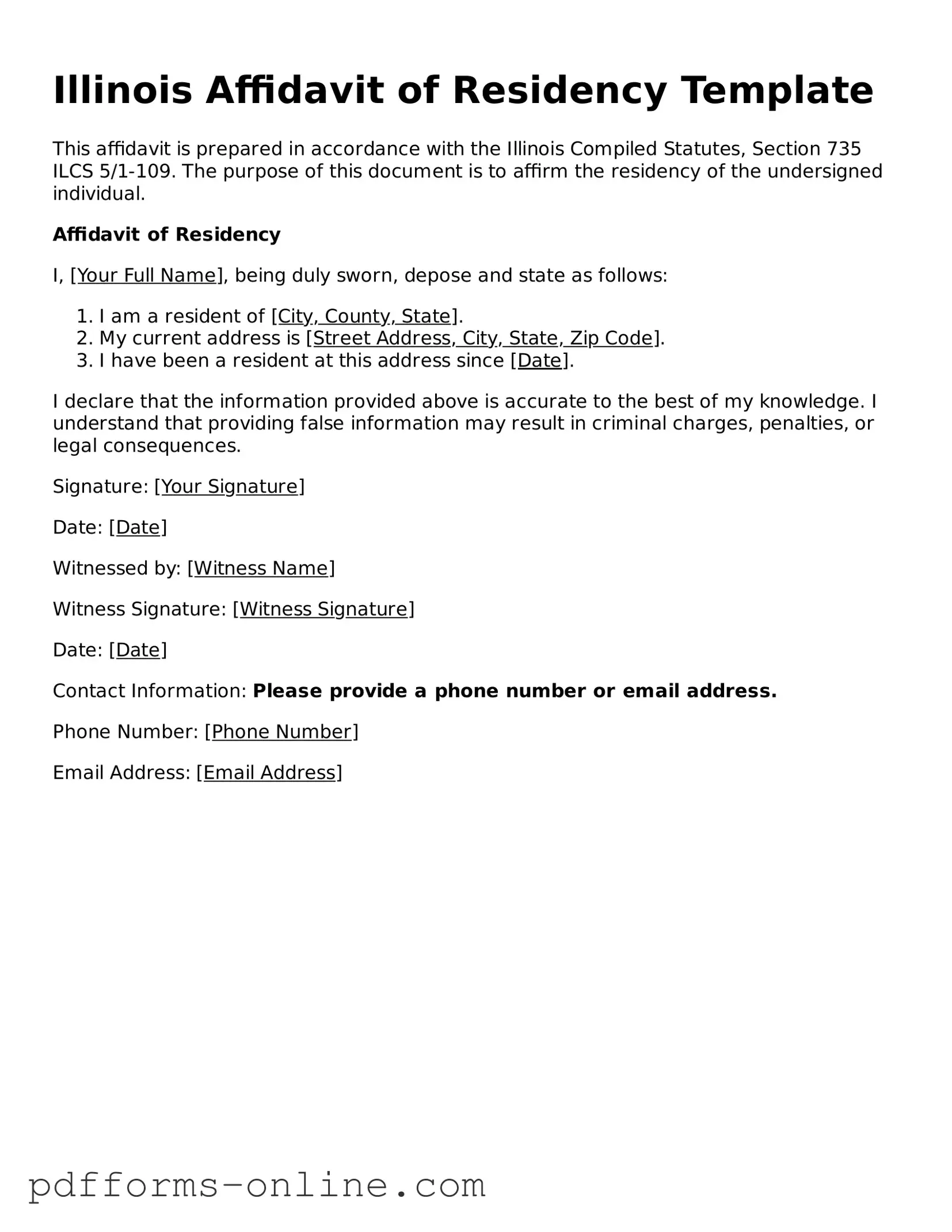 Valid Illinois Affidavit of Residency Template