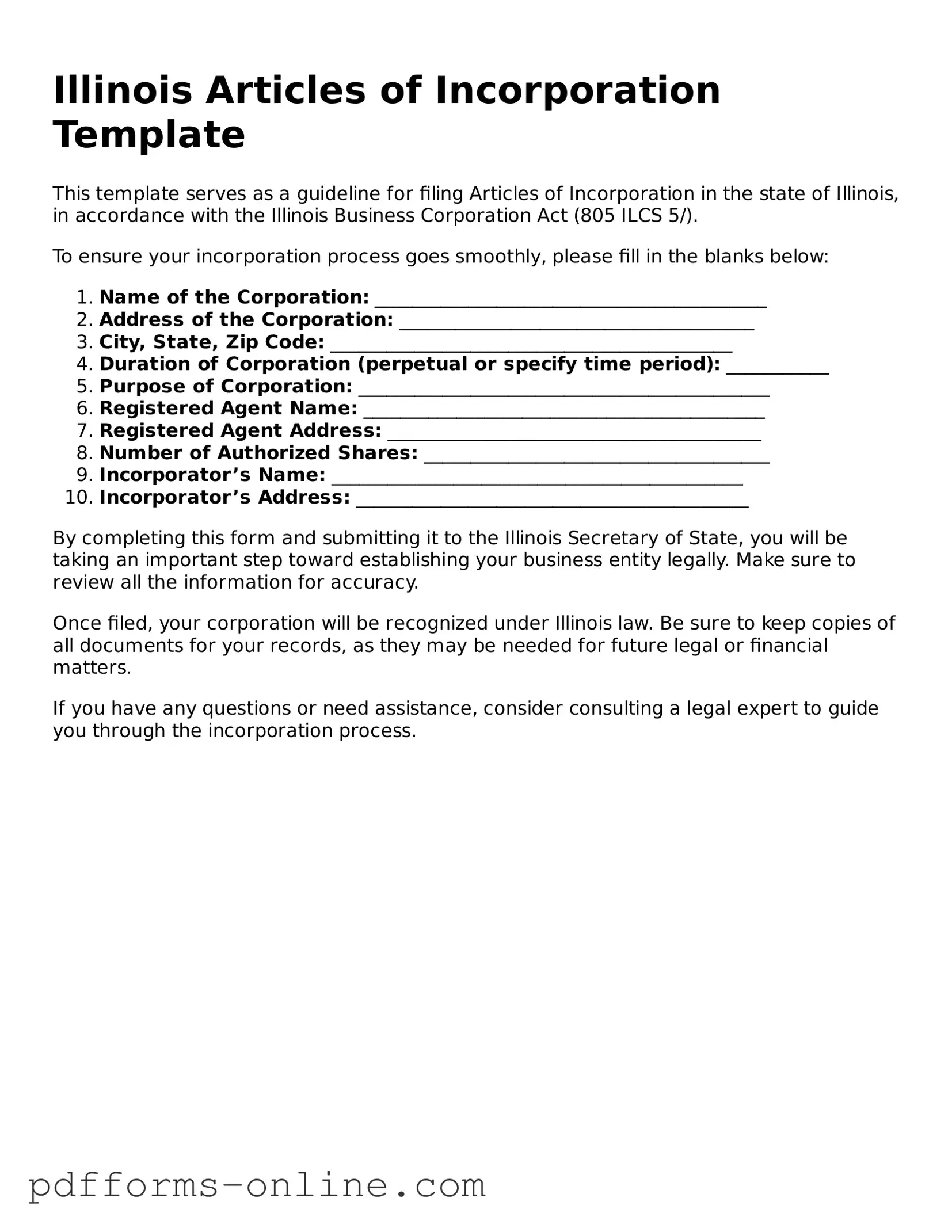 Valid Illinois Articles of Incorporation Template