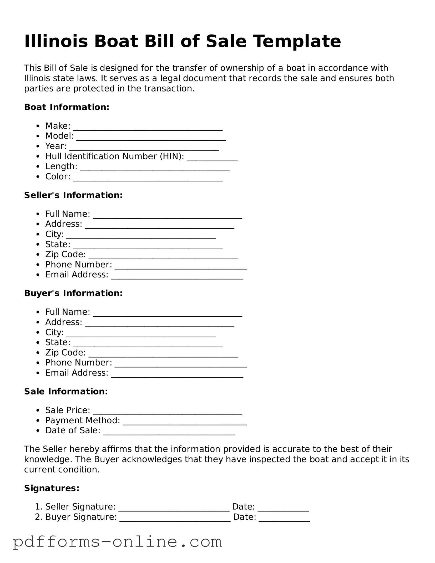Valid Illinois Boat Bill of Sale Template