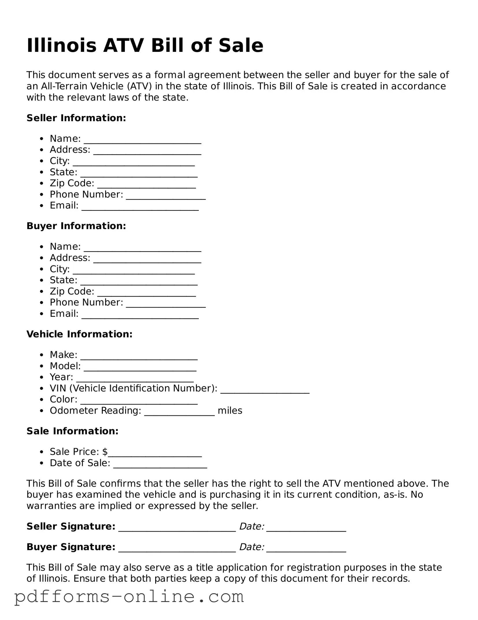 Valid Illinois ATV Bill of Sale Template