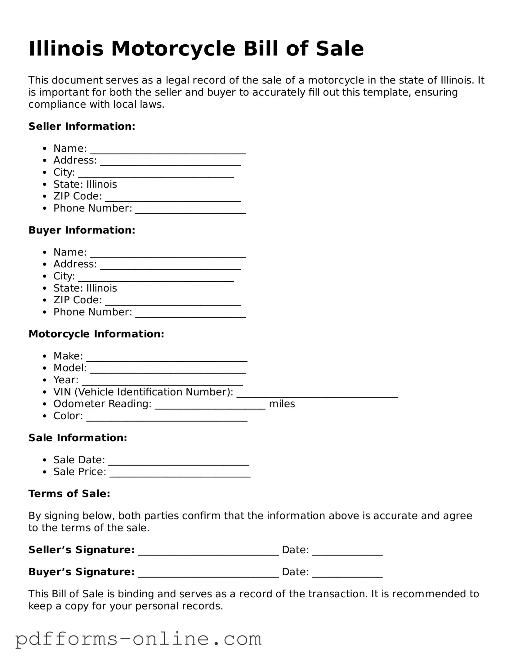 Valid Illinois Motorcycle Bill of Sale Template