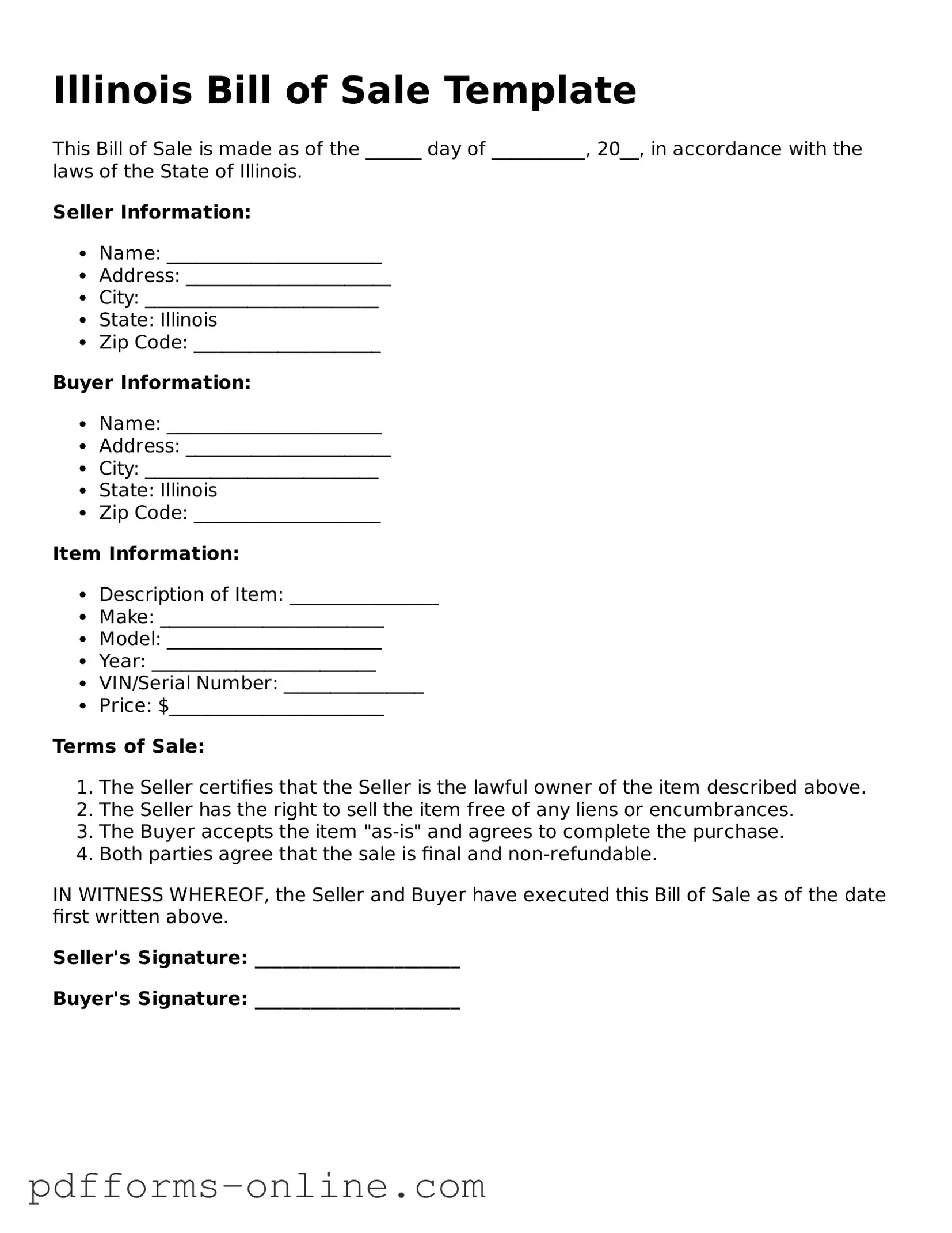 Valid Illinois Bill of Sale Template