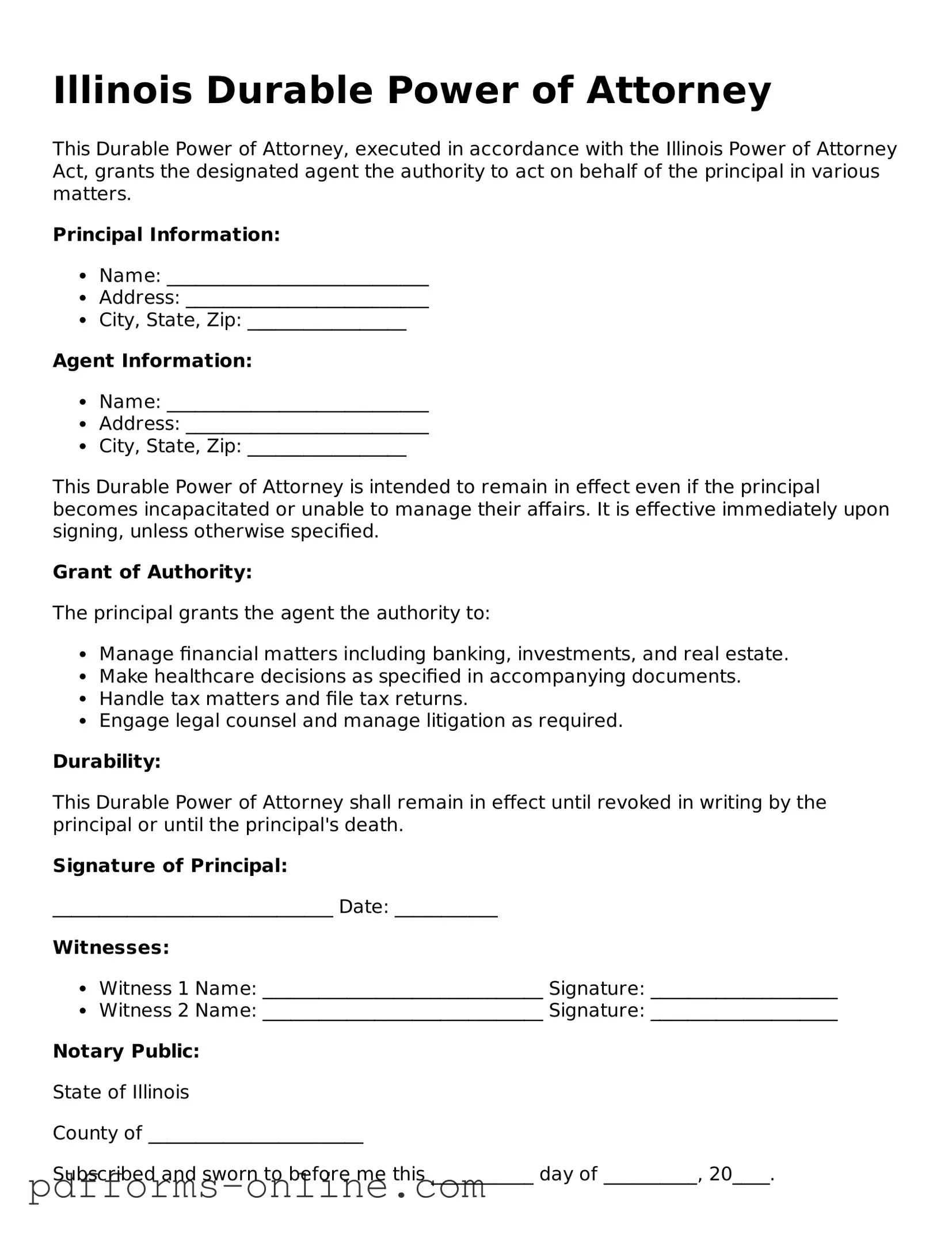 Valid Illinois Durable Power of Attorney Template