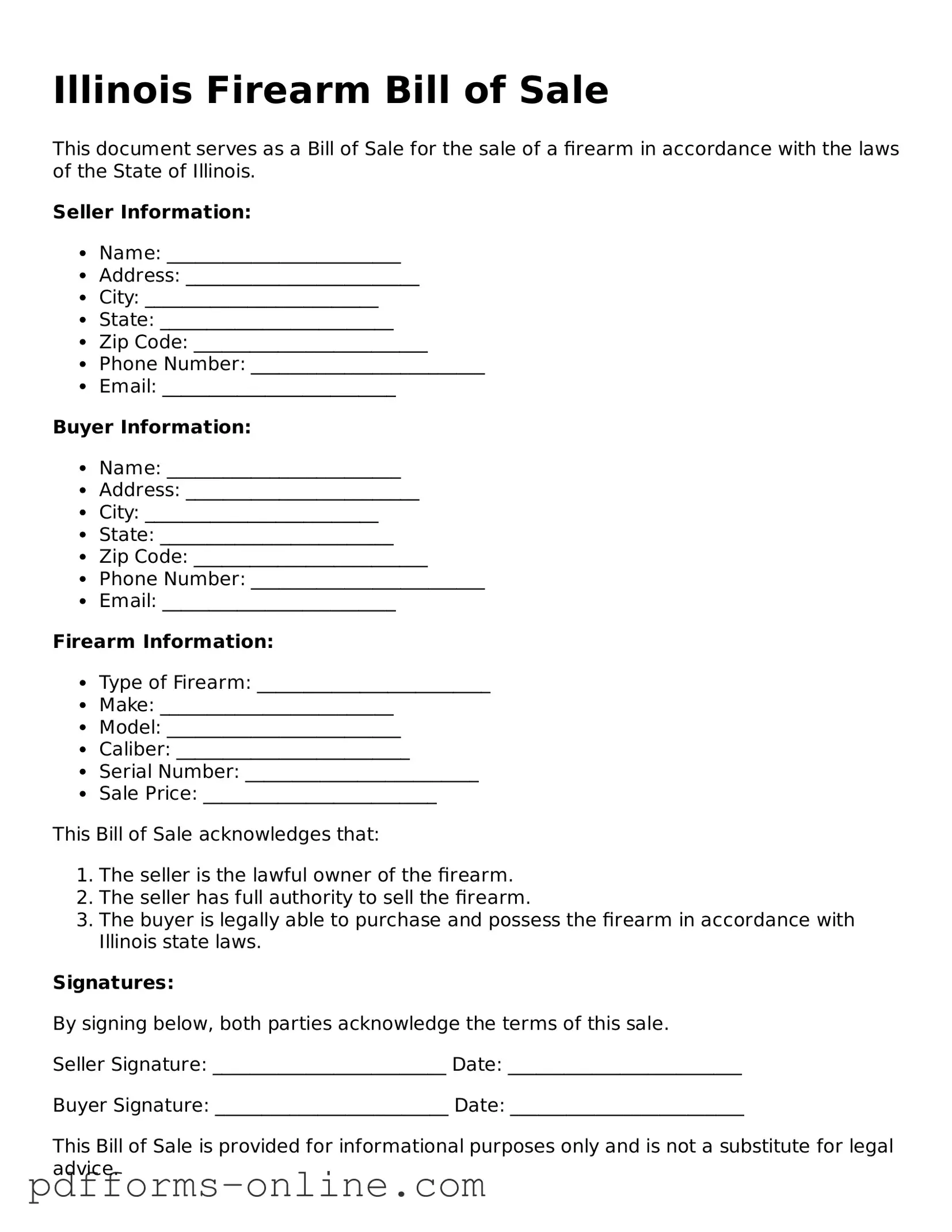 Valid Illinois Firearm Bill of Sale Template