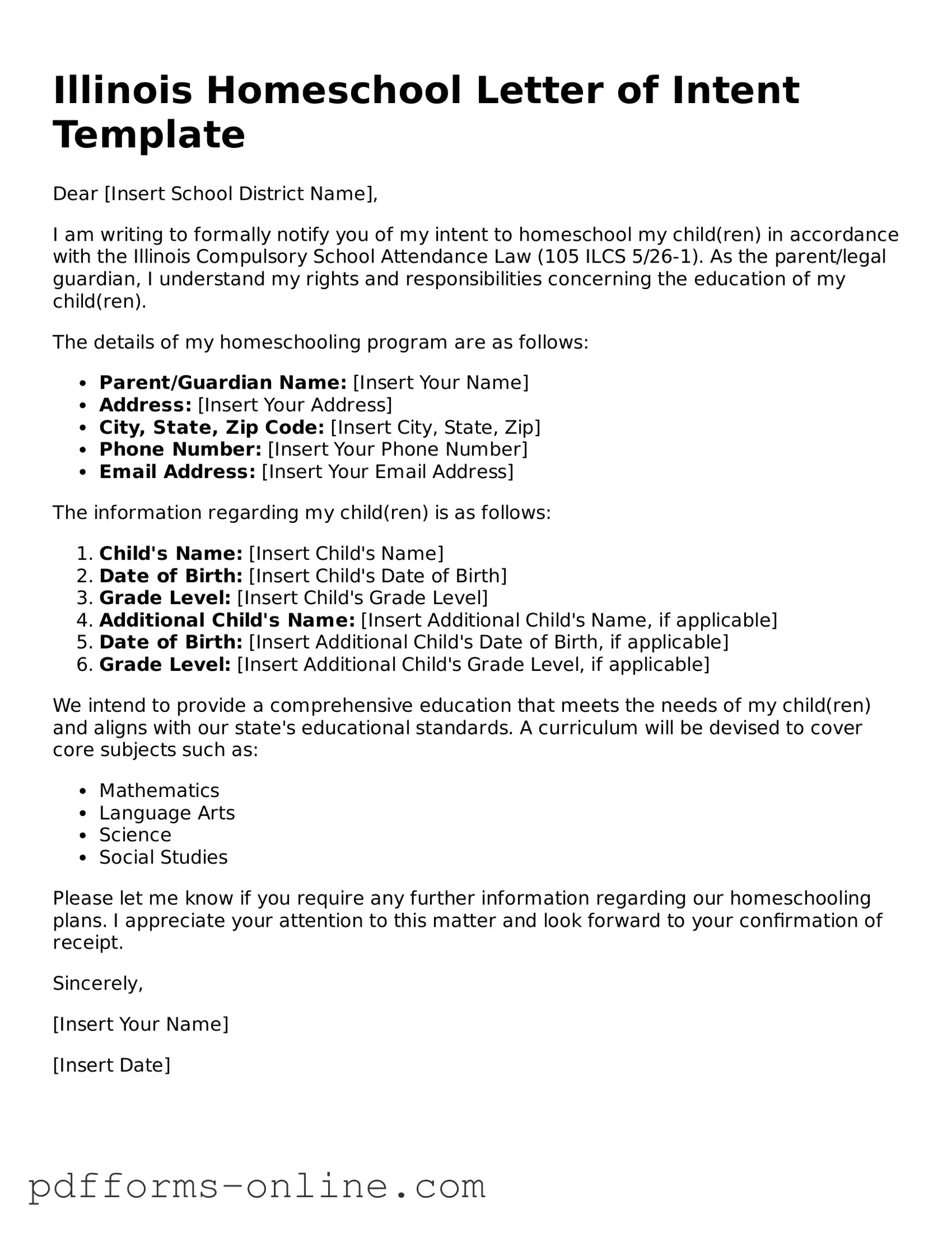 Valid Illinois Homeschool Letter of Intent Template