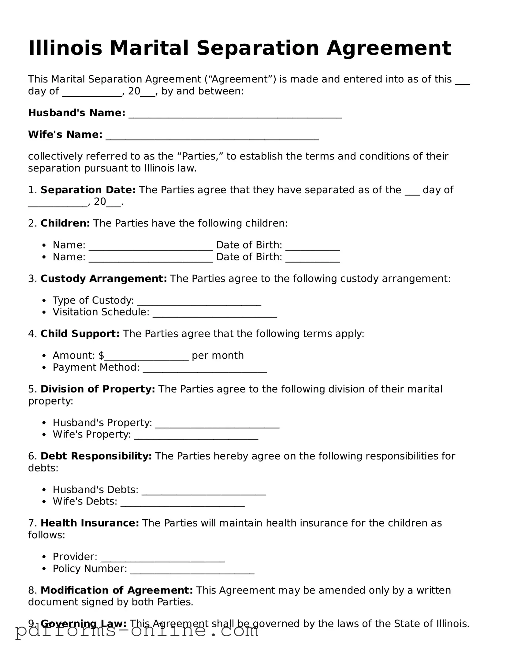 Valid Illinois Marital Separation Agreement Template