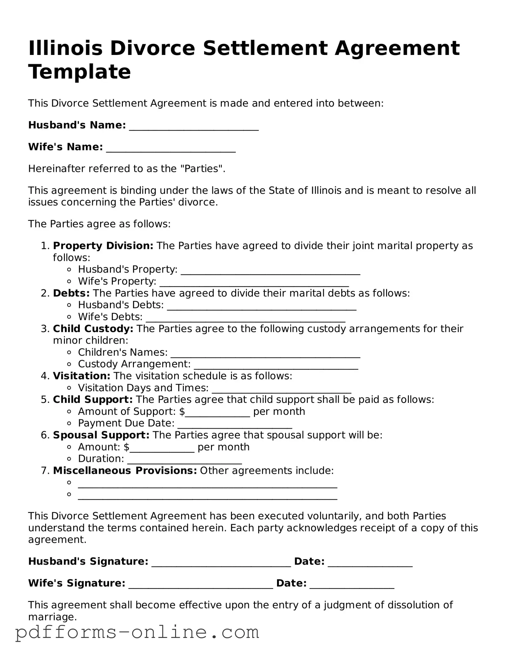 Valid Illinois Divorce Settlement Agreement Template