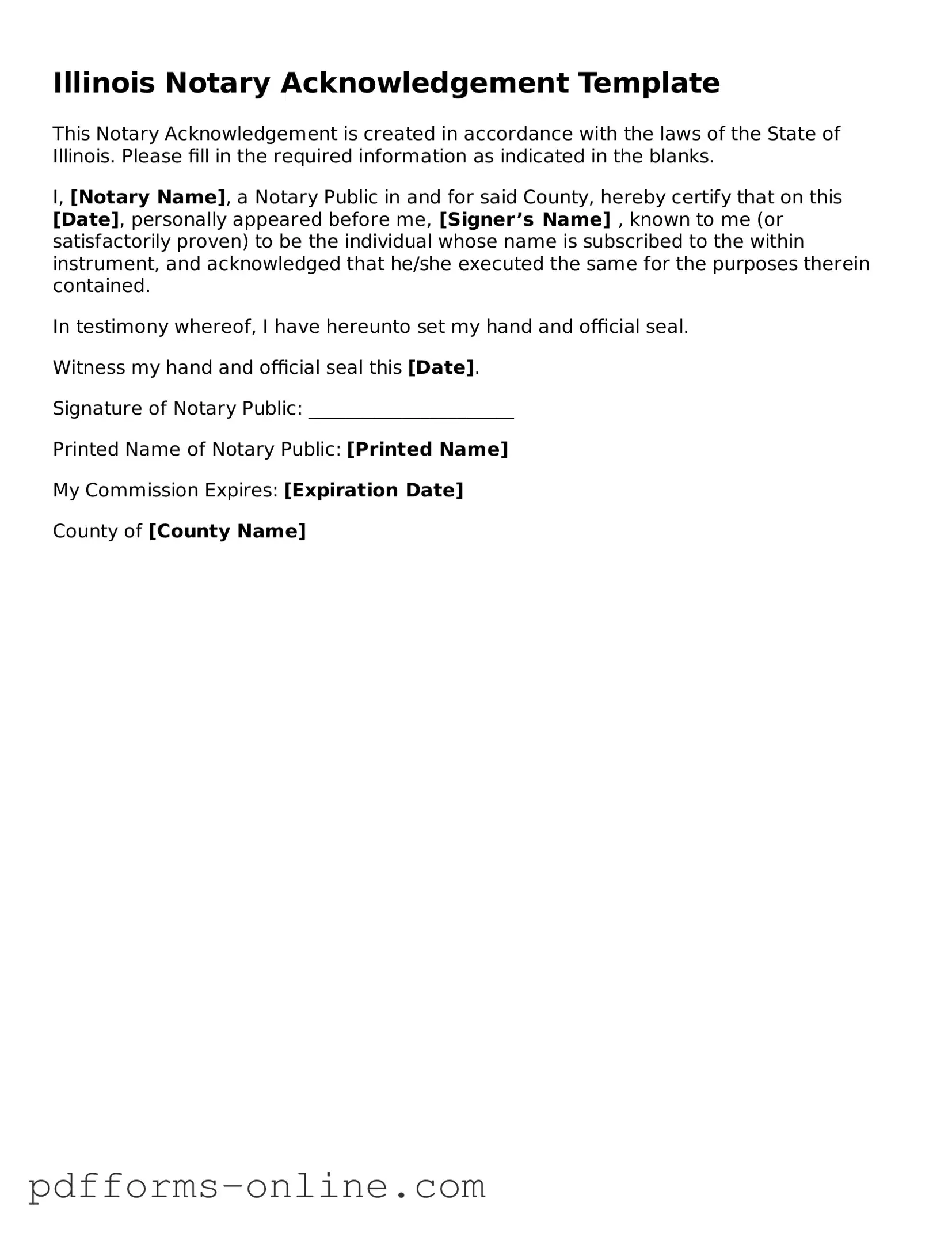 Valid Illinois Notary Acknowledgement Template