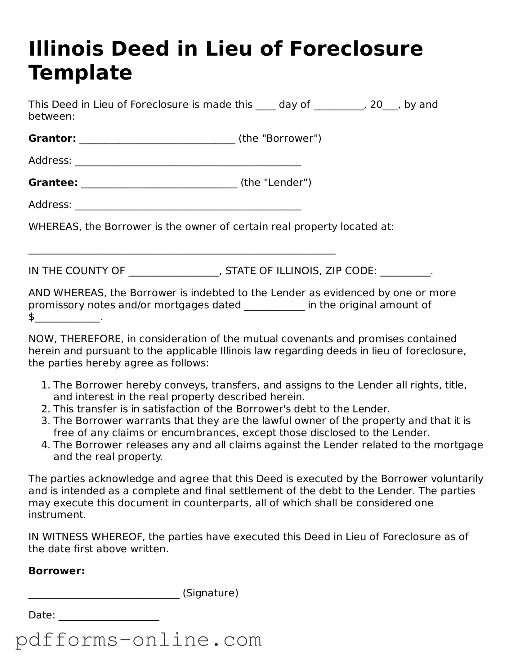Valid Illinois Deed in Lieu of Foreclosure Template