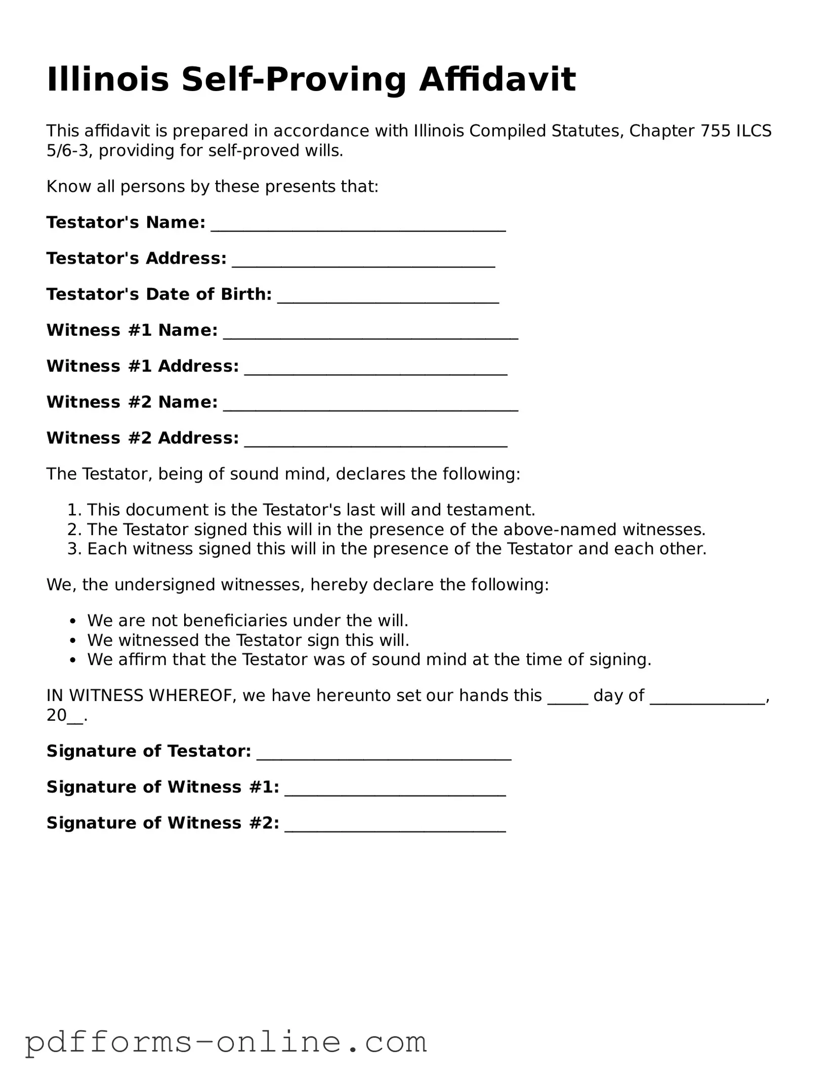 Valid Illinois Self-Proving Affidavit Template