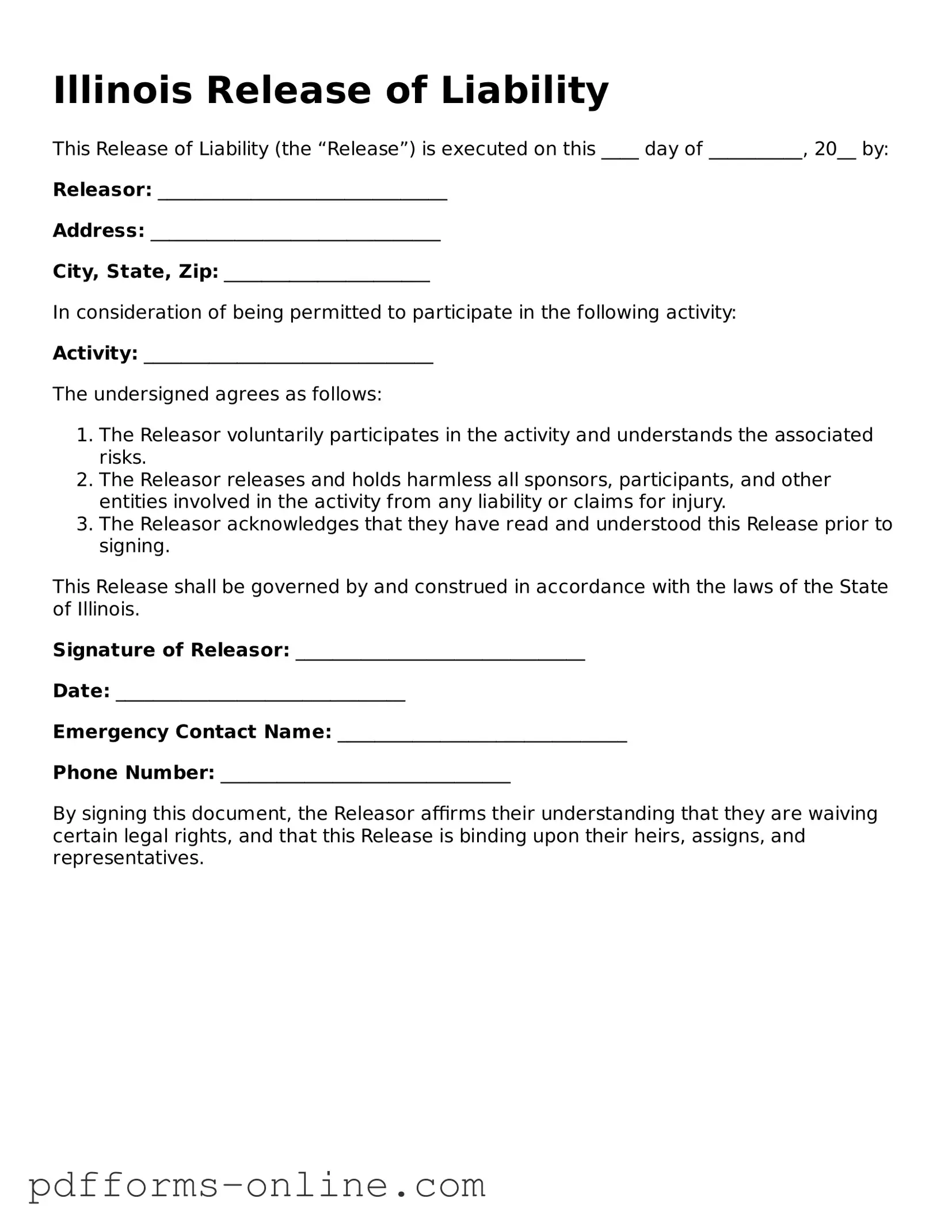 Valid Illinois Release of Liability Template