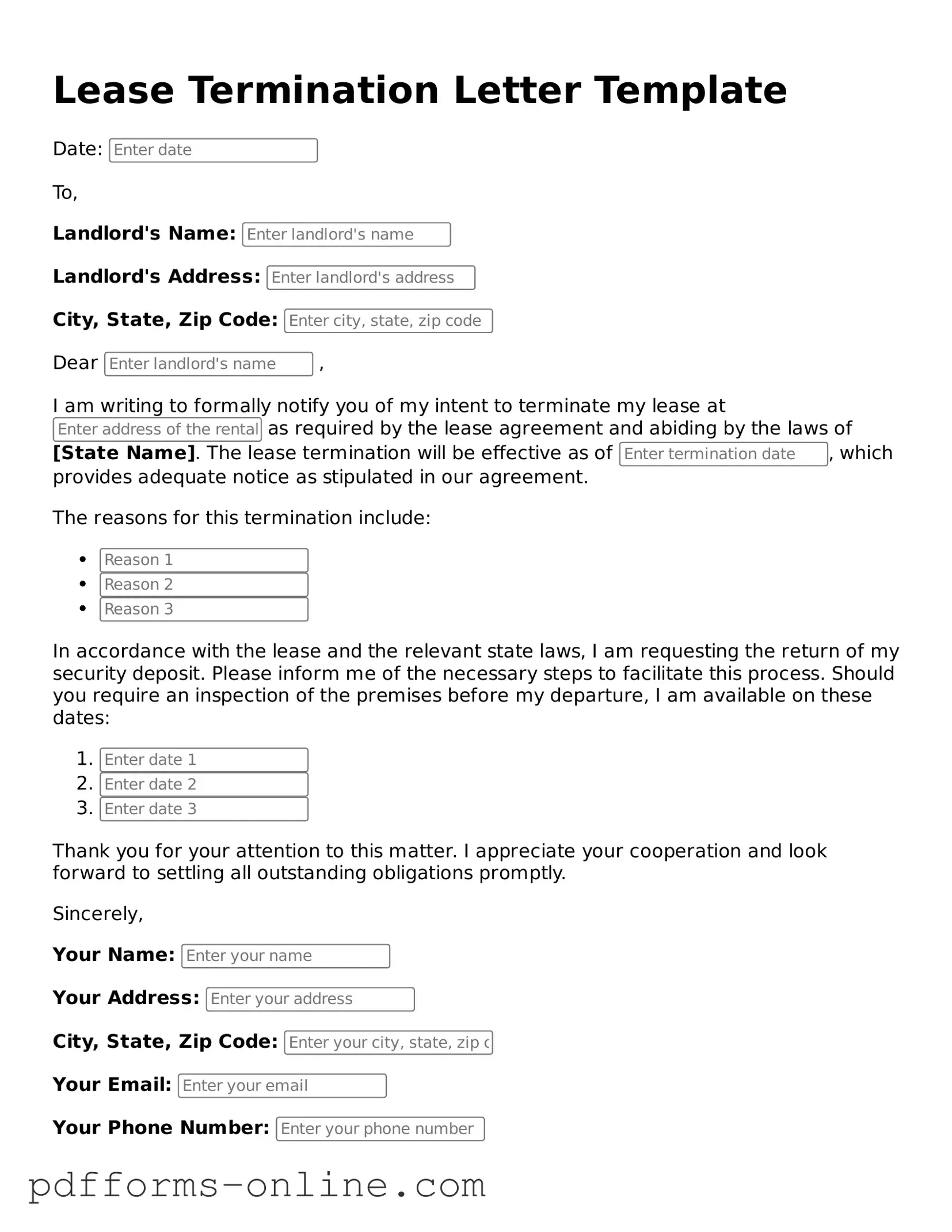 Blank Lease Termination Letter Form