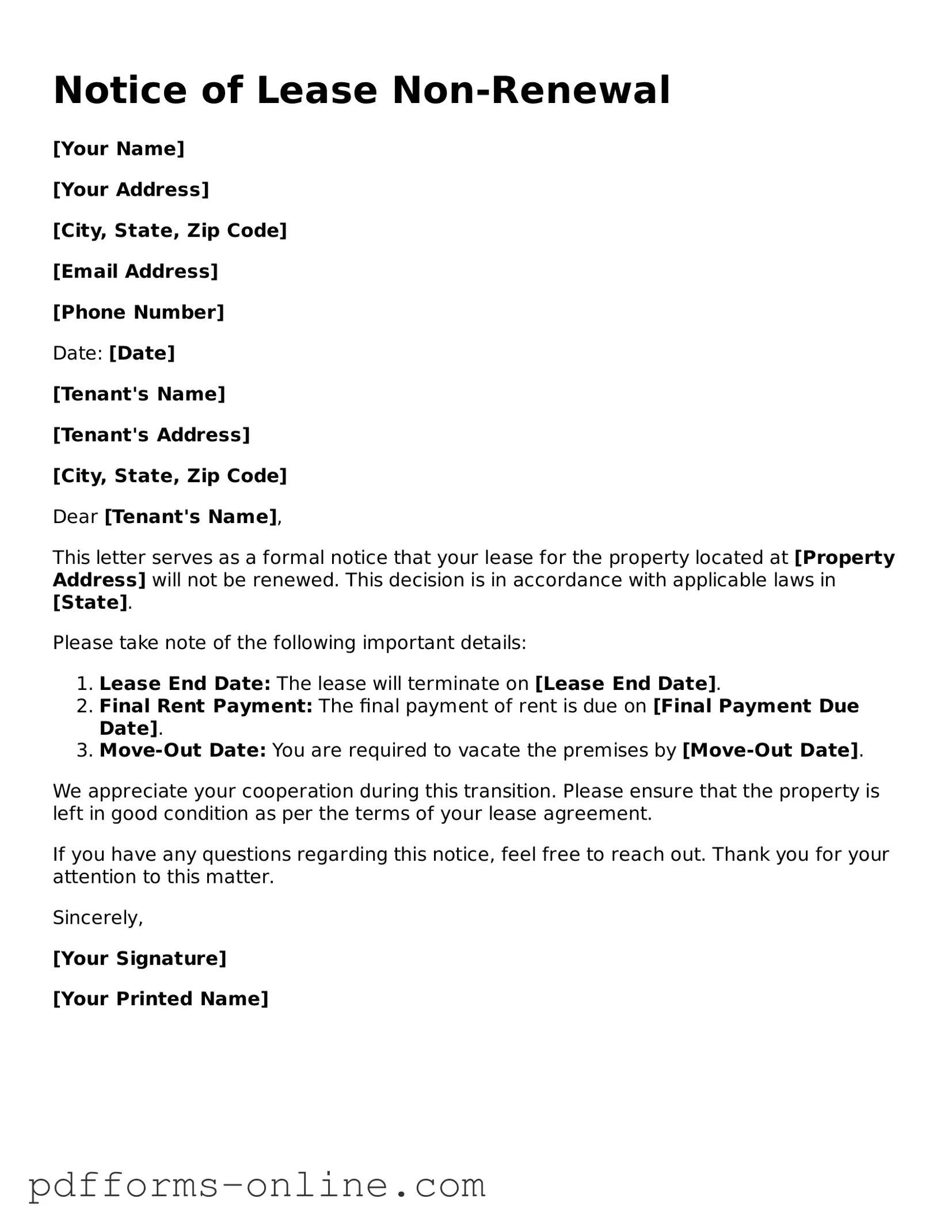 Blank Notice of Lease Non-Renewal Form