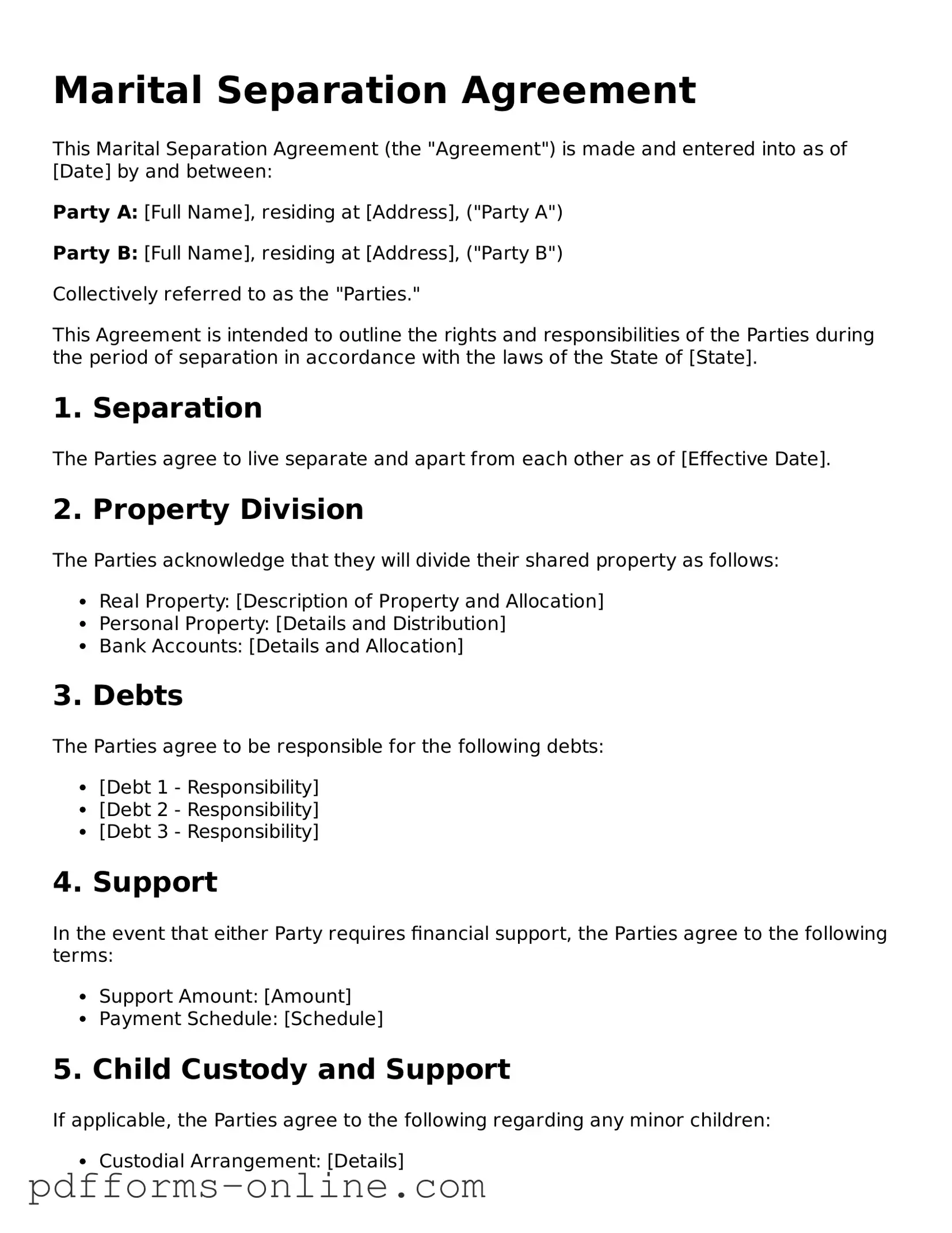 Blank Marital Separation Agreement Form